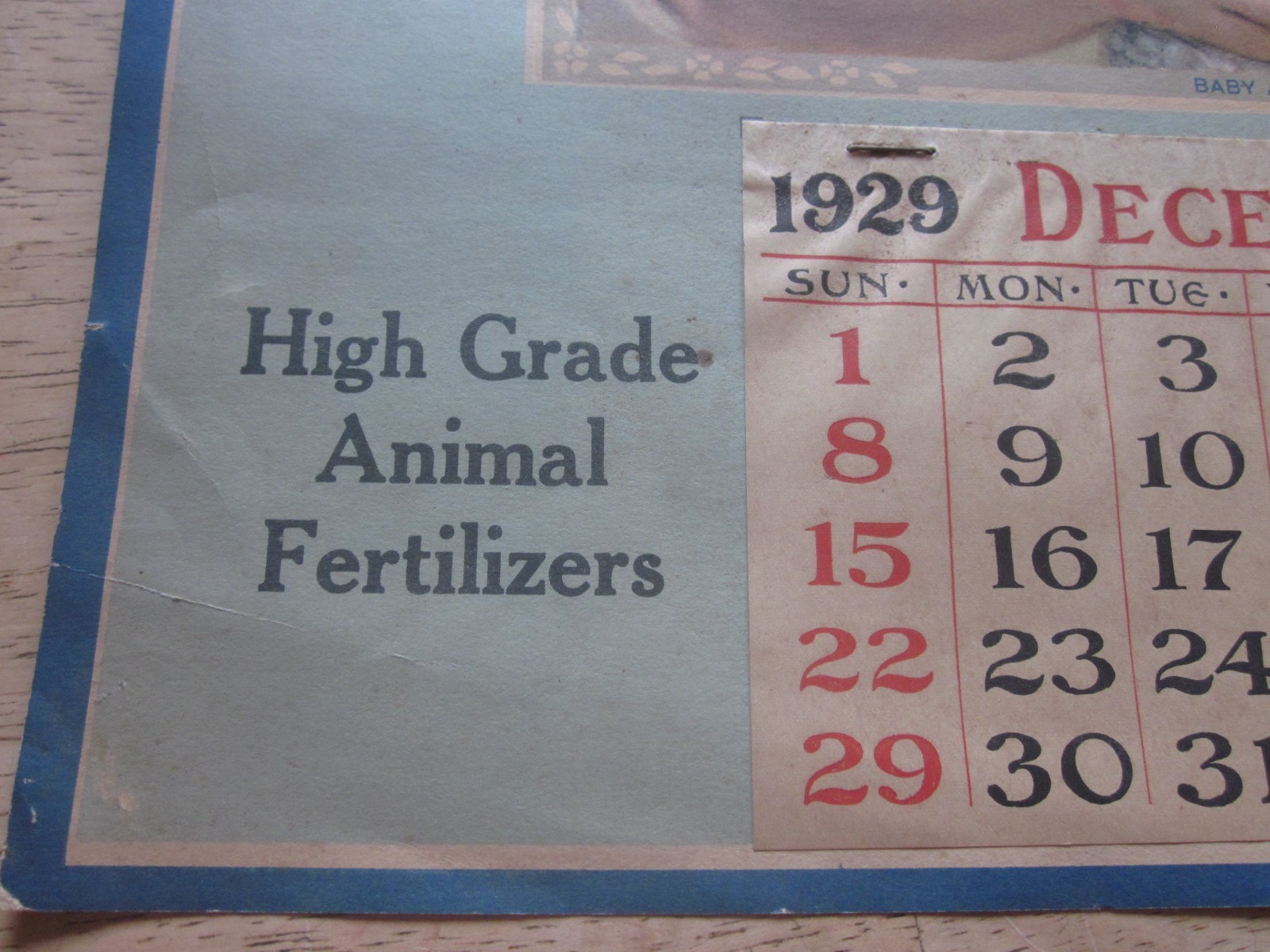 1929 Lowell Fertilizer Company Calendar Boston, MA baby & lamb