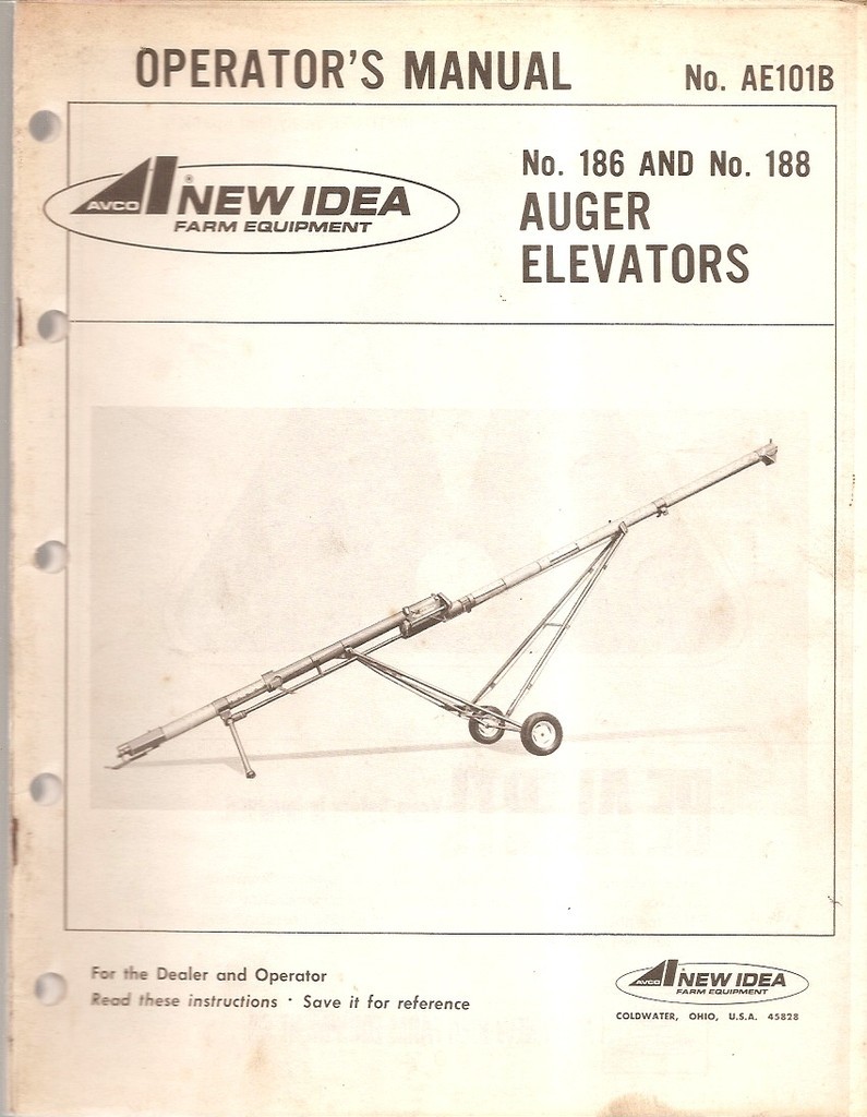 Farm Manual – Avco New Idea – 186 188 – Auger Elevators – 1969 (FM70)