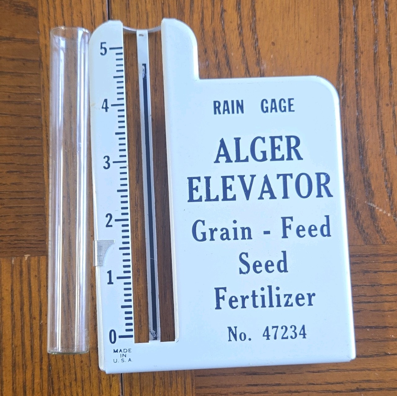 Alger Elevator Rain Gage Advertising Sign, Agriculture Theme, White/Blue