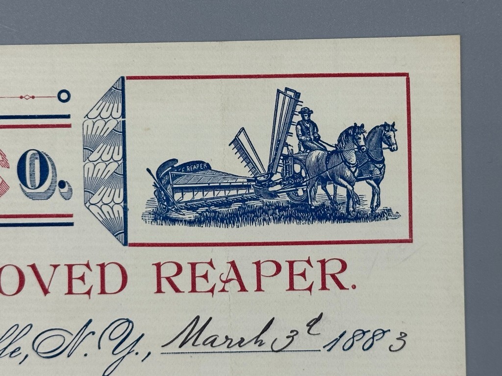 1883 ROYCE REAPER L Sweet Co FARM Advertising WELLSVILLE NY Antique Letterhead