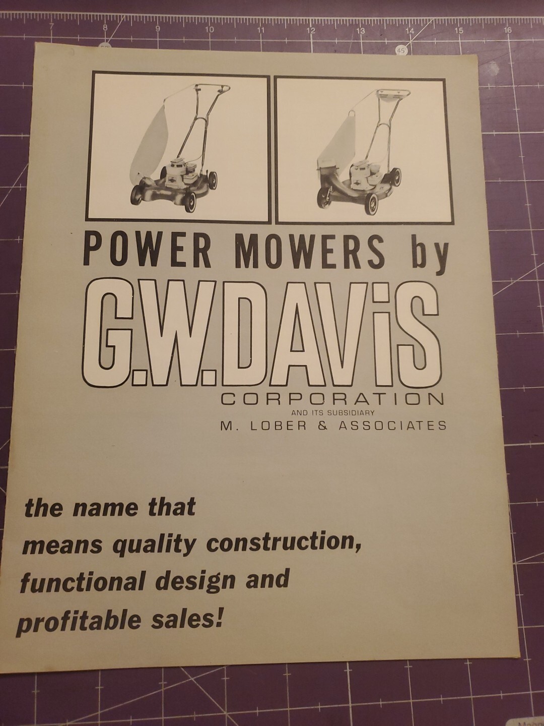 1960s G W Davis Push & Riding Lawn Mower Brochure/catalog