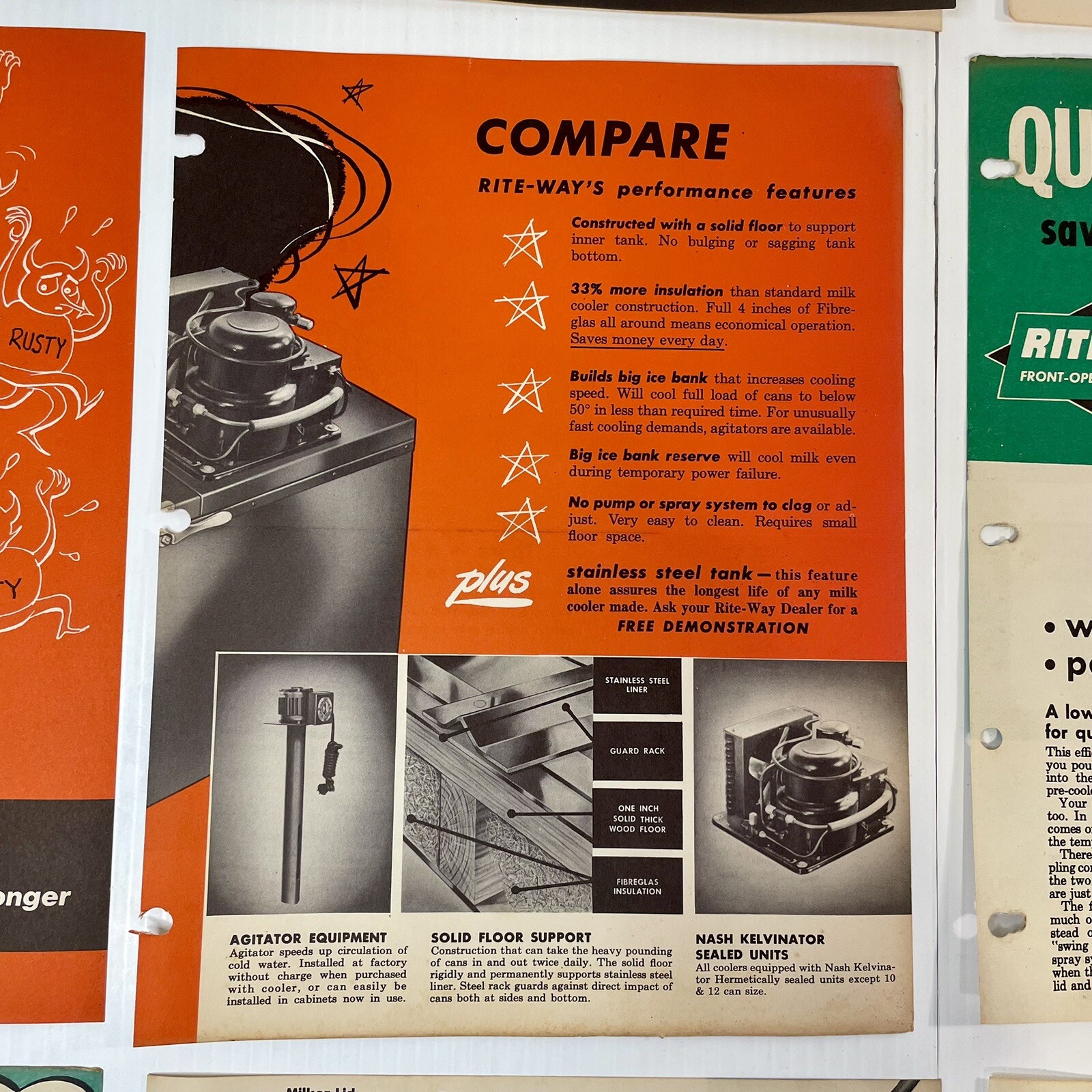 Rite-Way Dairy Farm Equipment Salesman Ads Memos Pamphlets 1950s lot 27 pieces