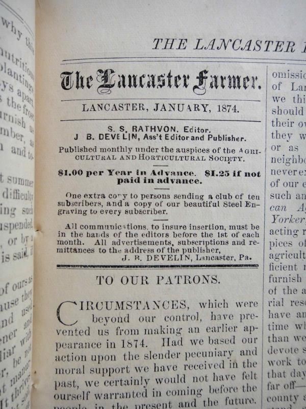 1874 antique LANCASTER FARMER MAG pa coffee agriculture native sheep ADS