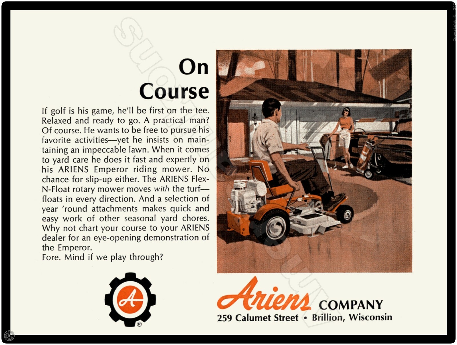 1965 Ariens Emperor Lawn Mowers, Garden Tractors New Metal Sign: Brillion, WI