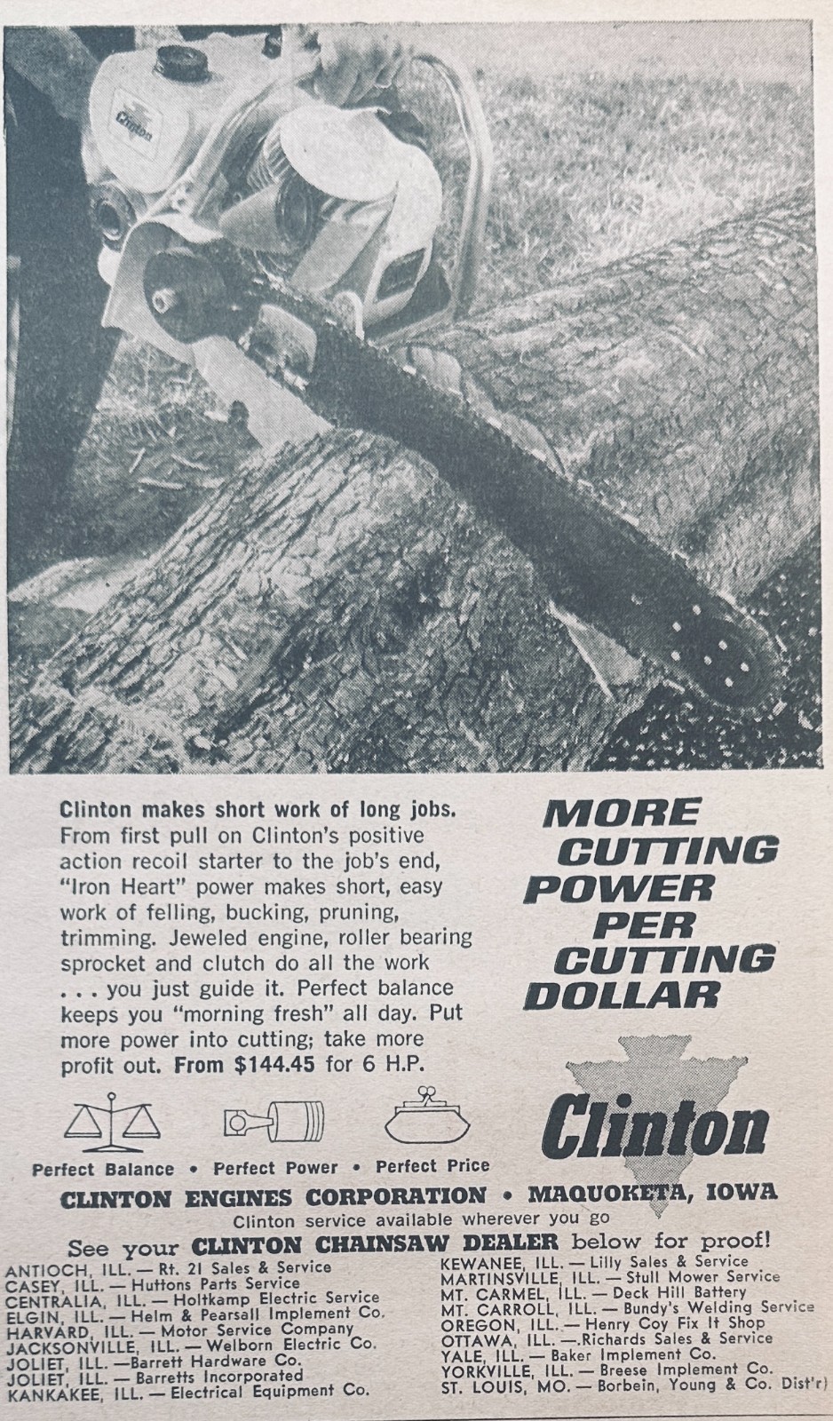 Lot of (2) Clinton Chain Saw Ads – Clinton, MI Set #811