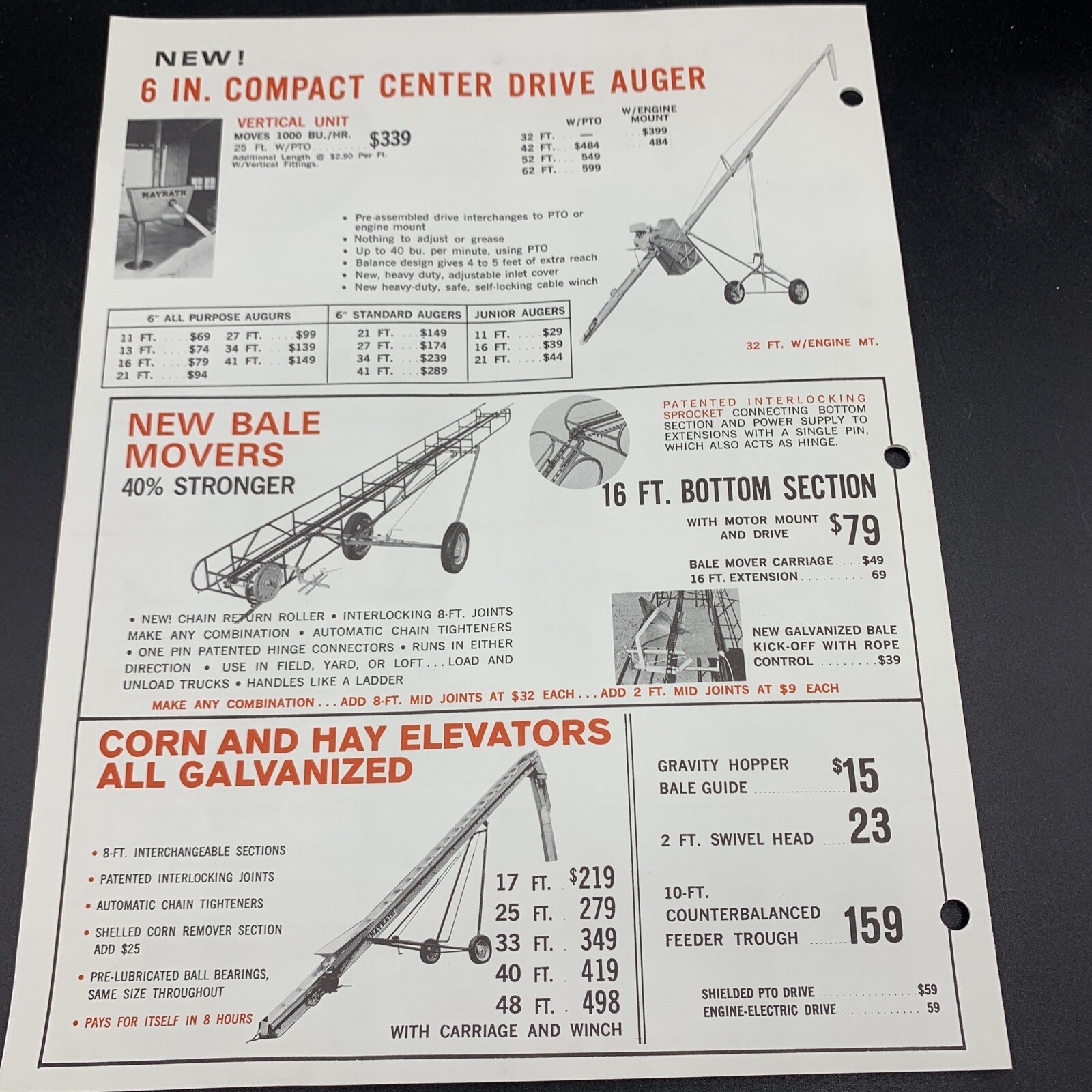 5 Original Mayrath Farm Implements Sales Brochures-Compton Illinois-1950’s
