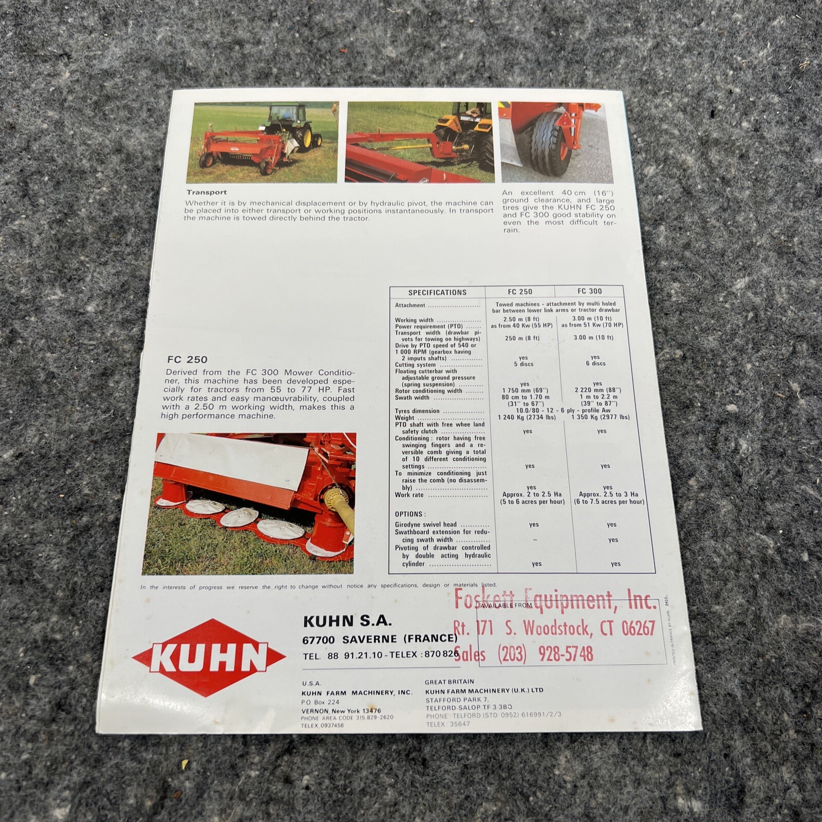 Original KUHN Mower Conditions Color Sales Brochure 250 300