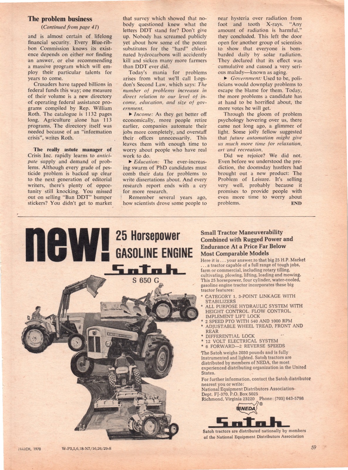 1971 Satoh S 650 G Farm Tractor 70&rsquo;s Vintage Print Ad