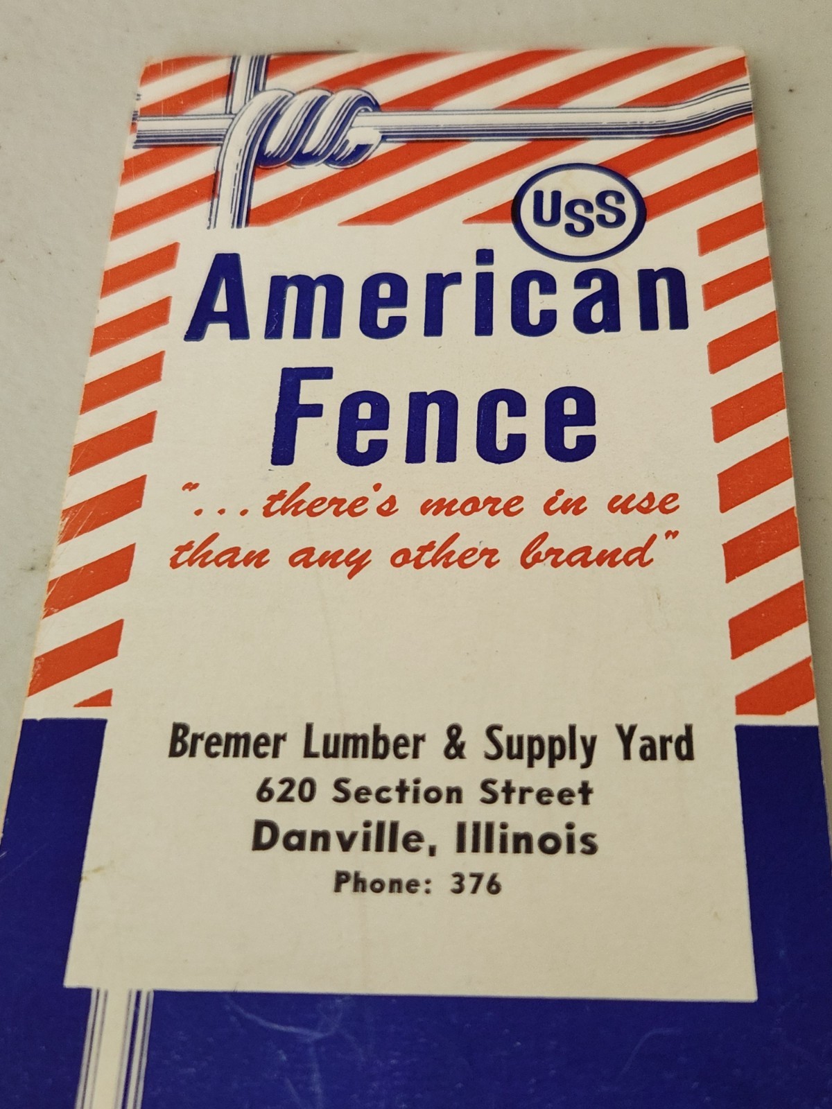 BREMER LUMBER & SUPPLY YARD American Fence Products NOTEBOOK Danville Illinois