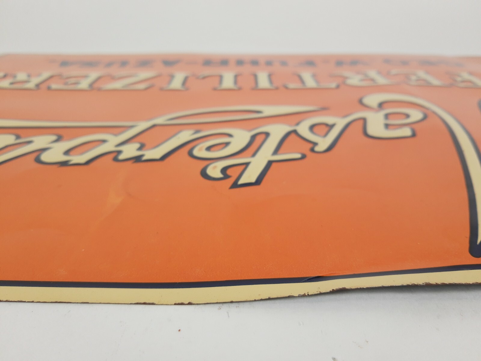VINTAGE 1920s *MASTERPIECE FERTILIZER * CALIFORNIA AGRICULTURE EMBOSSED TIN SIGN