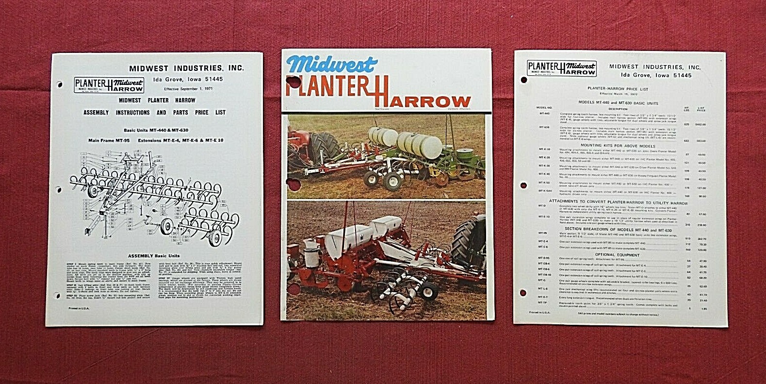 1971 PLANTER HARROW FARM IMPLEMENT BROCHURE MIDWEST IND. INC. IDA GROVE IA IOWA