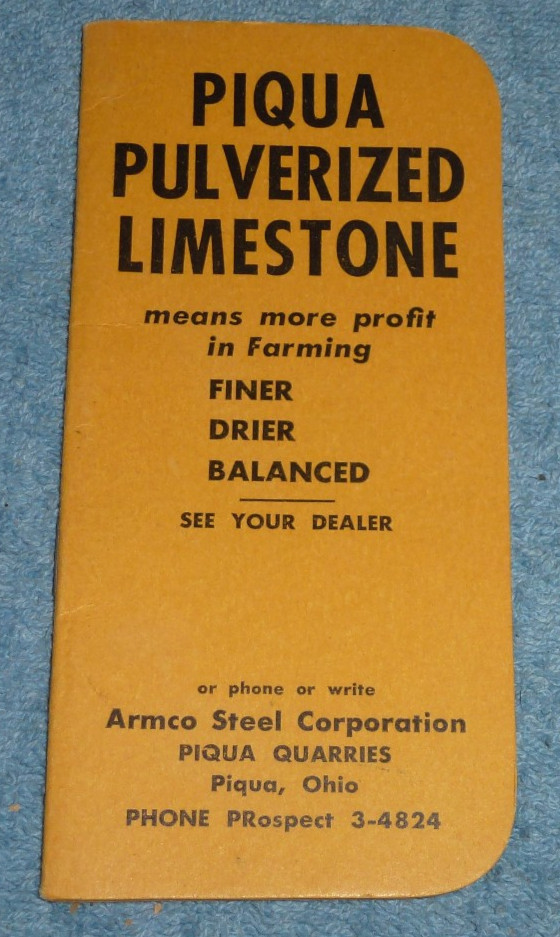 Vintage Piqua Pulverized Limestone Ohio Pocket Memo Notebook 1959 1960 Calendar