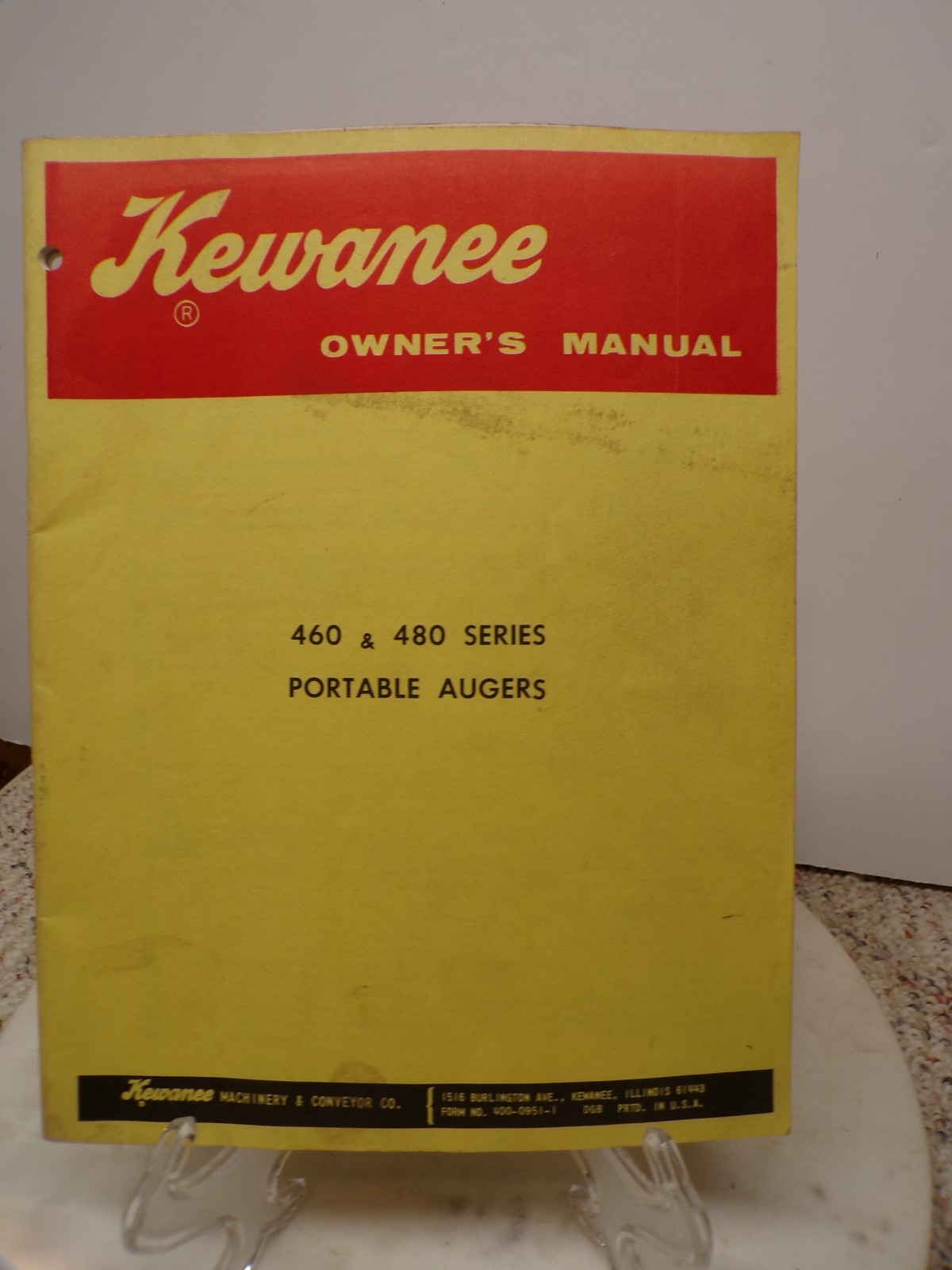 Kewanee Owners Manual 460 & 480 Series Portable Augers Catalog Kewanee Illinois