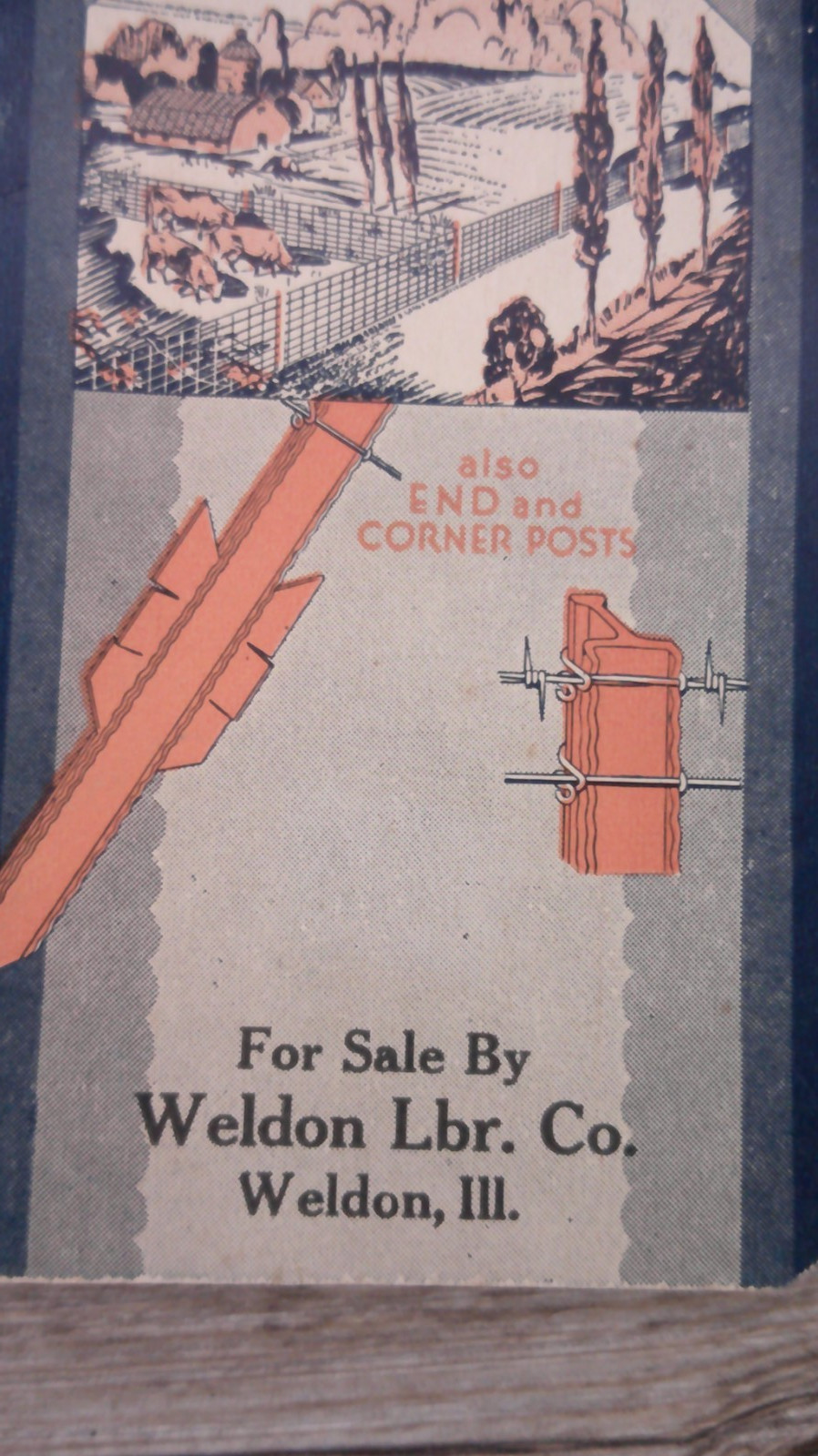 VTG 1932 Orange Banner Fence Post advertising note pad Weldon LBR. Co Weldon, IL