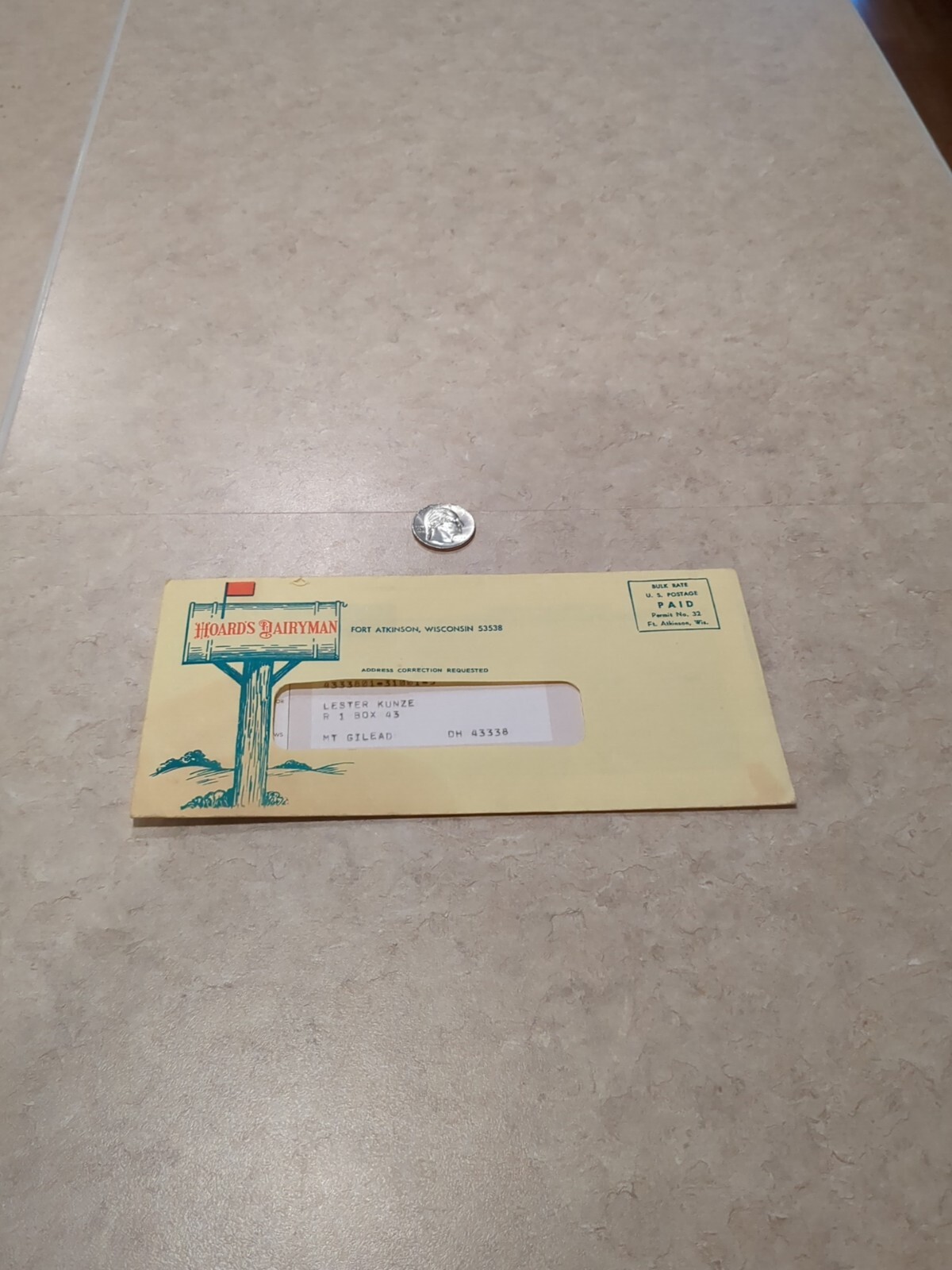 Hoards Dairyman Dairy Farmer Wisconsin Sealed Envelope Subs. Notice? Kunz Ohio