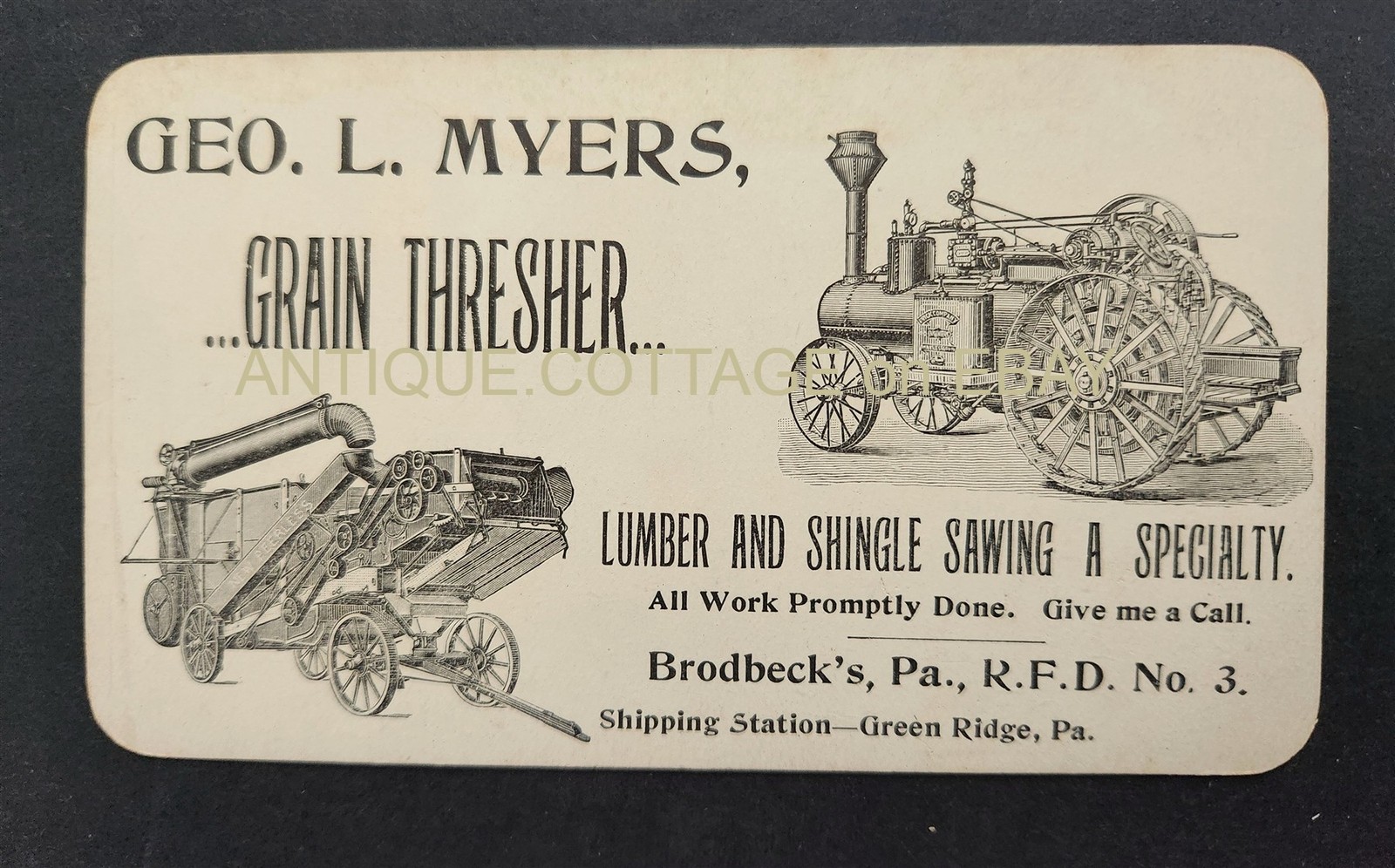 1910s antique GEO. L. MYERS brodbeck pa GRAIN THRESHER LUMBER SHINGLE SAWING