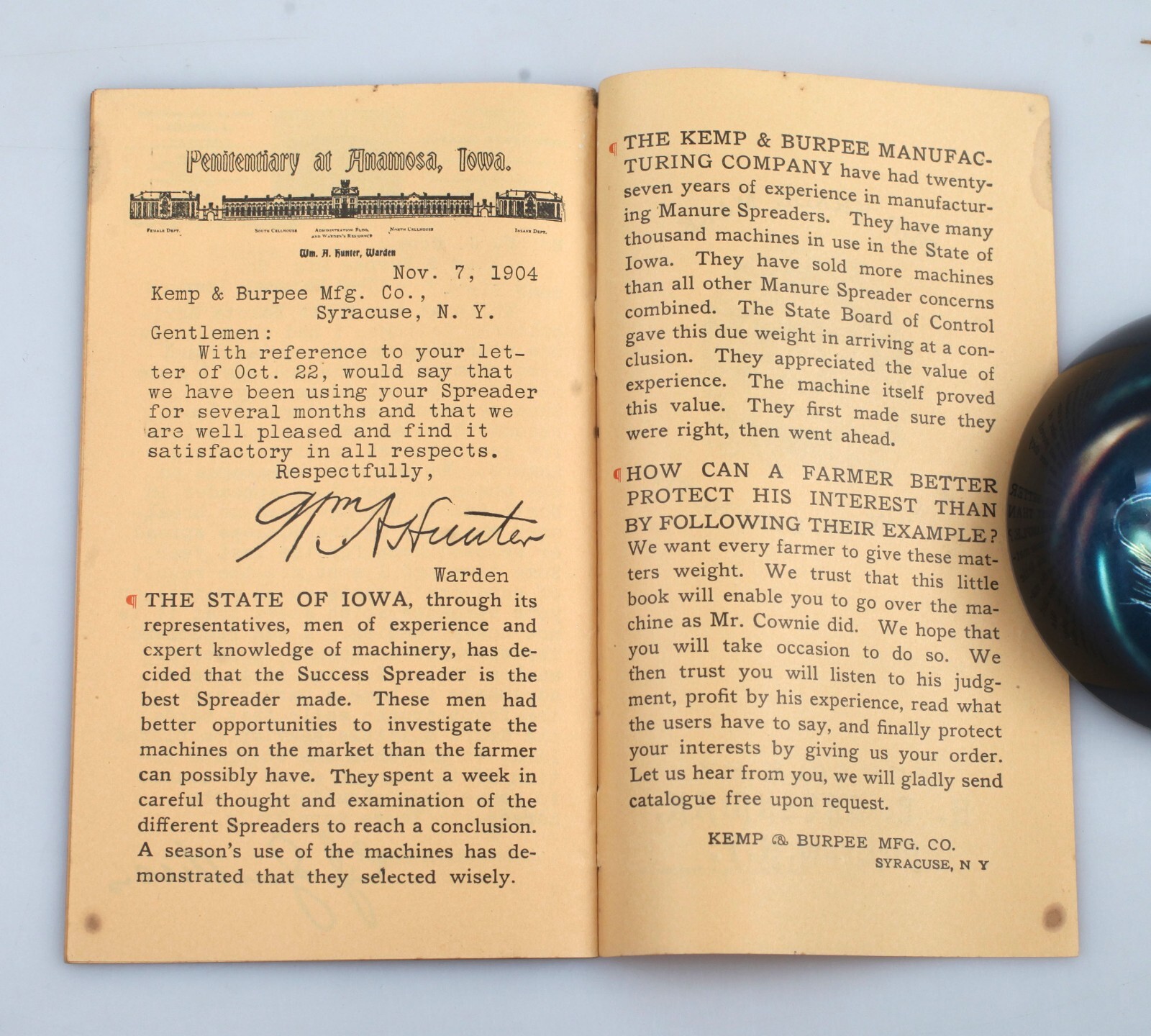 1905 Why the State of Iowa Bought Success Manure Spreaders Pamphlet Advertising