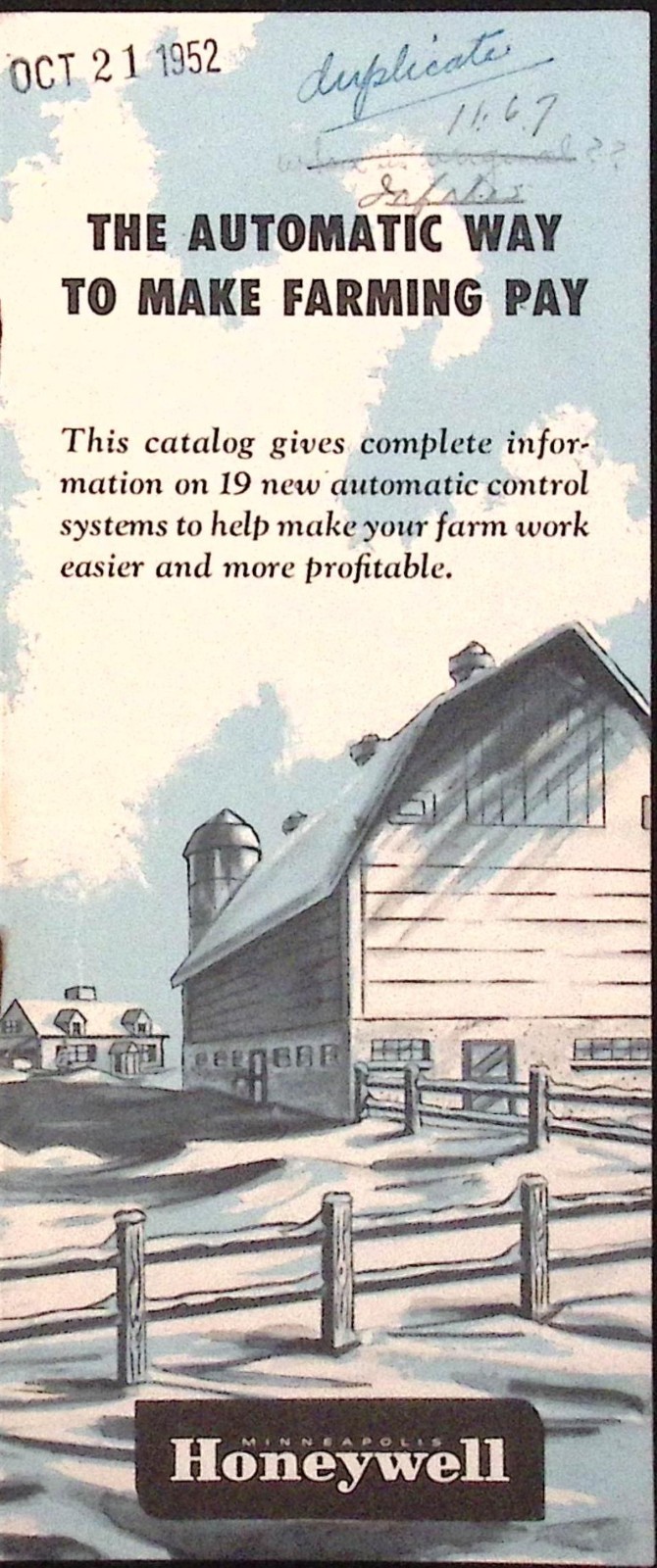 1952 Honeywell The Automatic Way to Make Farming Pay Brochure Minneapolis MN