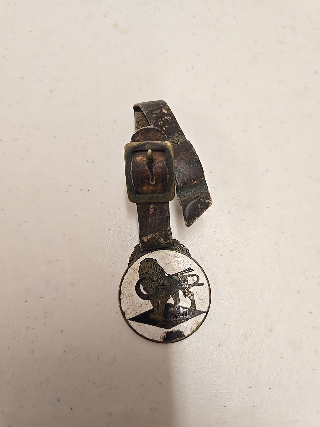 Antique John C Nichols Harness Mfg Janesville WI Master Brand Lion Watch Fob