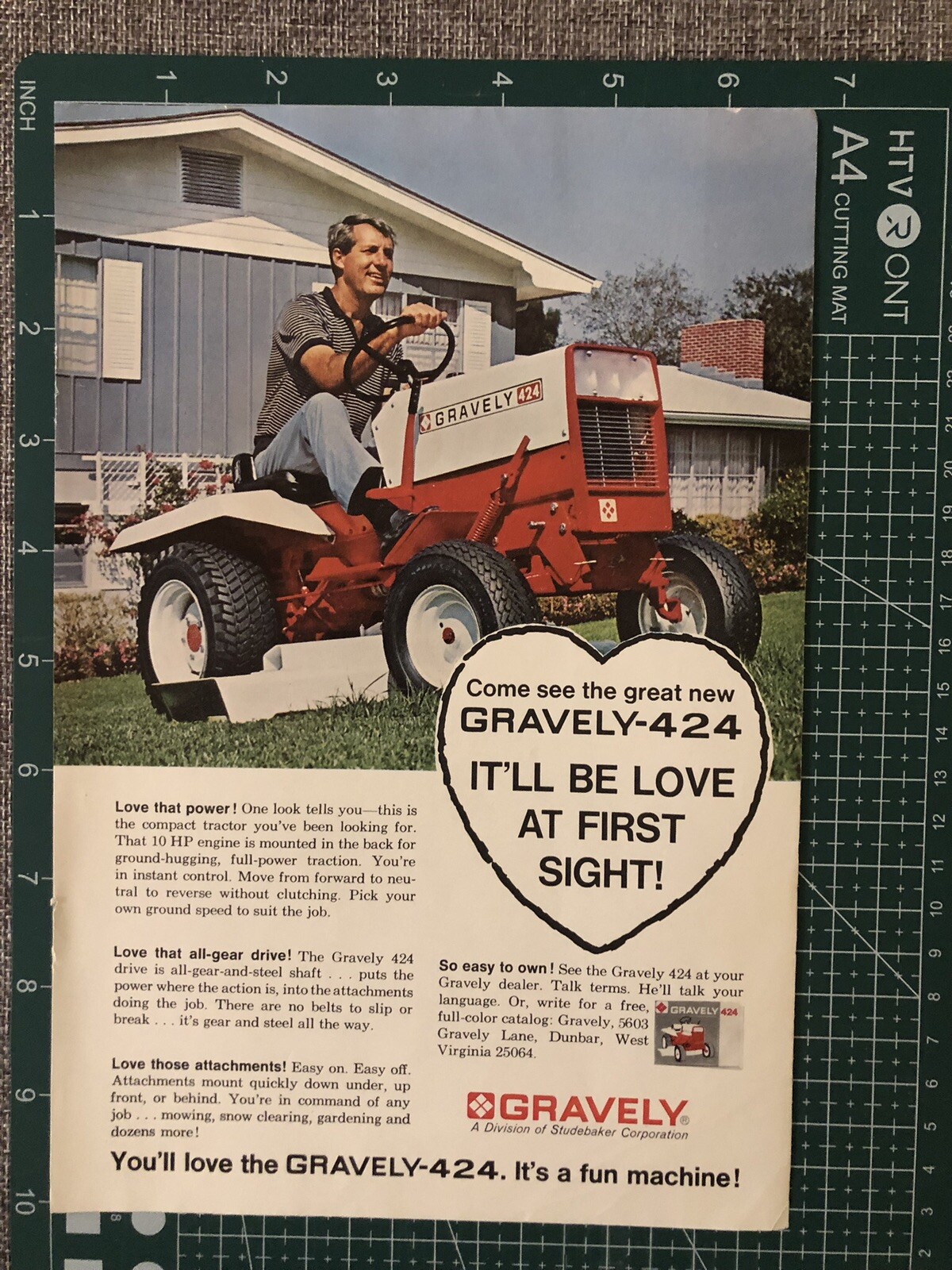 1968 Original Vintage Print Ad Gravely Garden Tractor 424 Beautiful Color