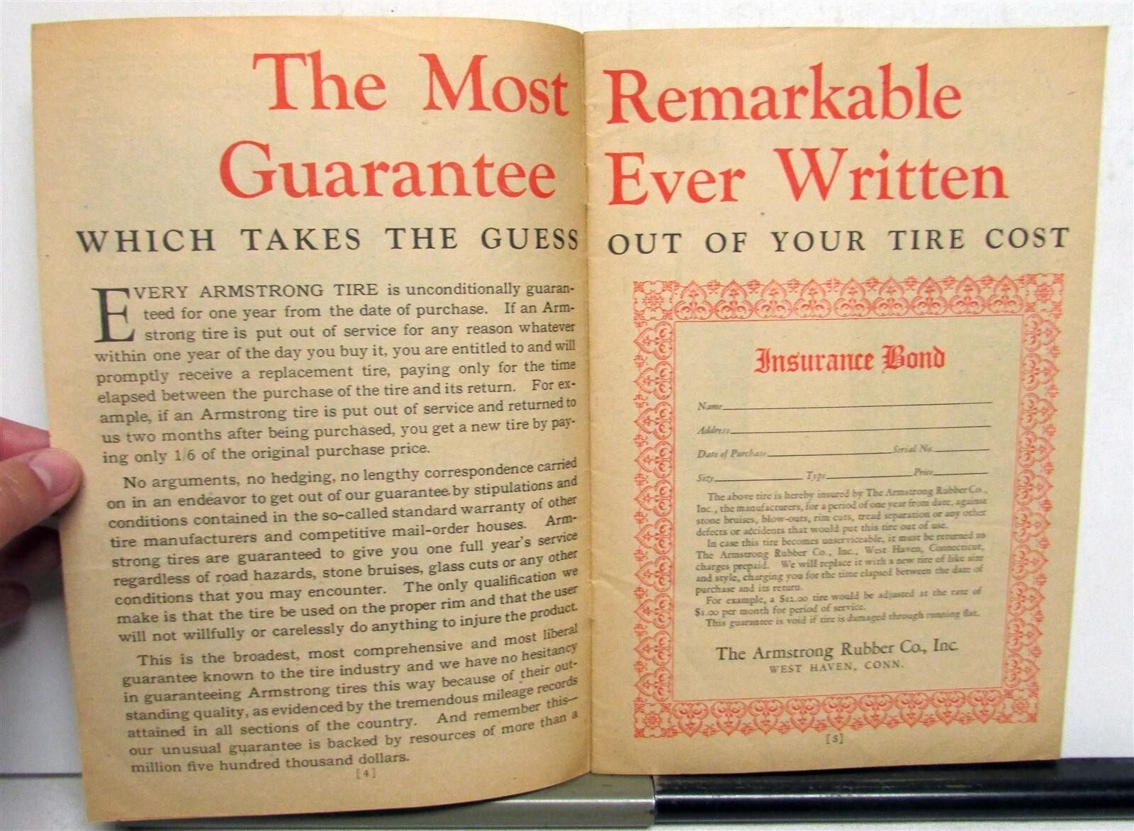 1927 Armstrong Save 1/3 On Highest Quality Tires Pricing Specs Mailer Brochure