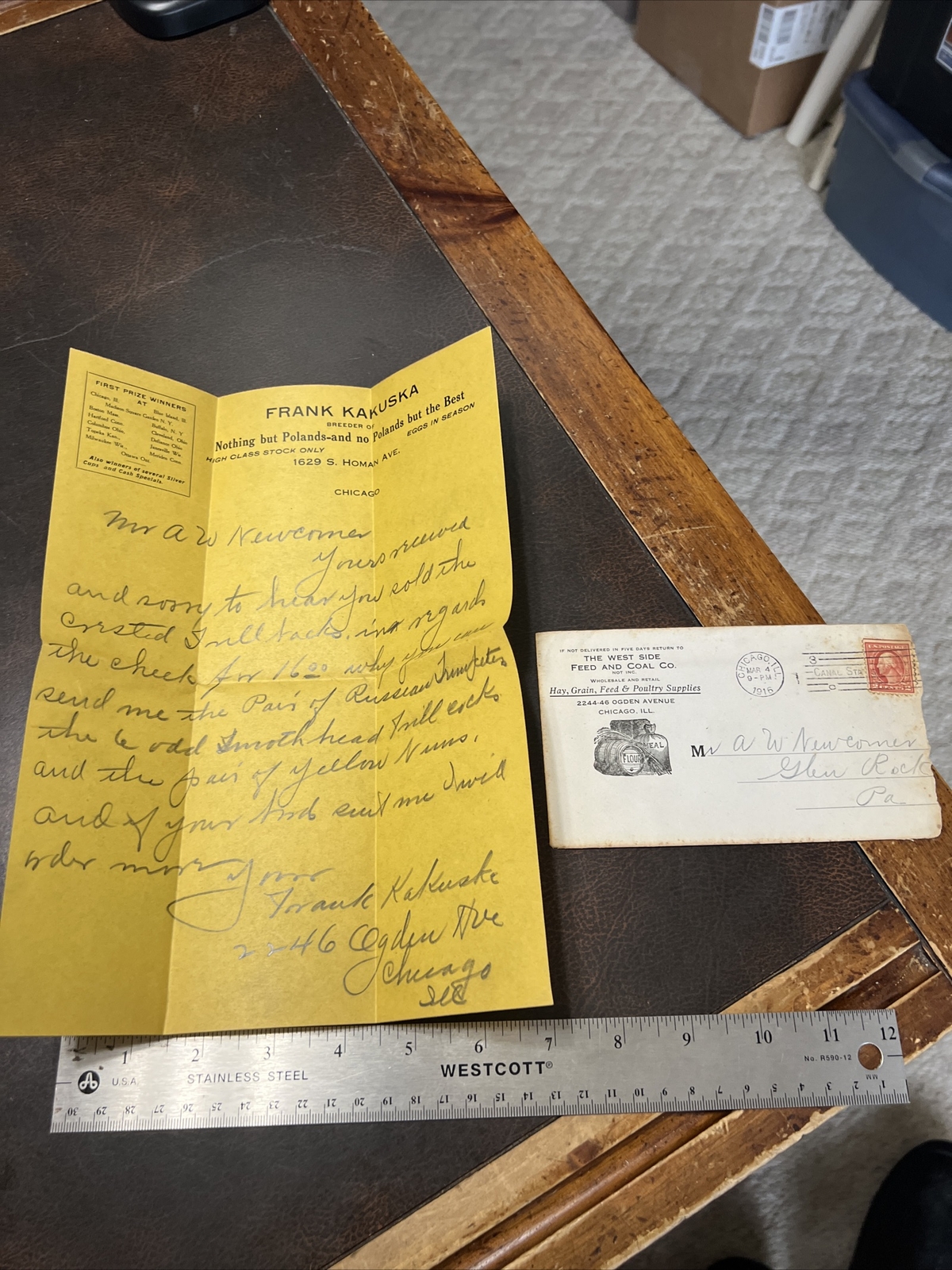 Vintage 1916 West Side Feed & Coal Chicago Ill. Envelope & Letterhead