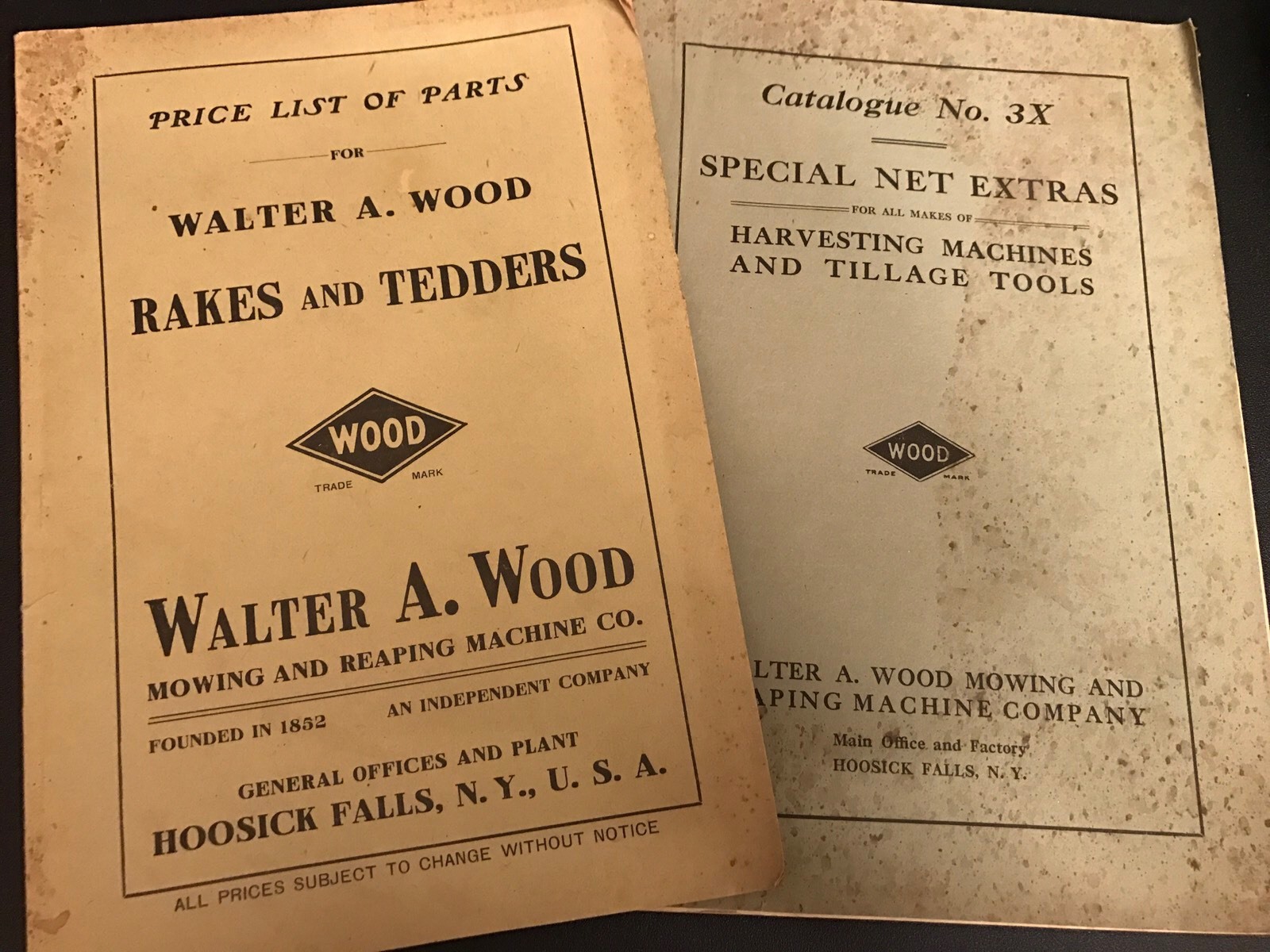 1917 WALTER A WOOD HARVESTER CO Sales Catalog Reaping Rakes Price List Lot of 2