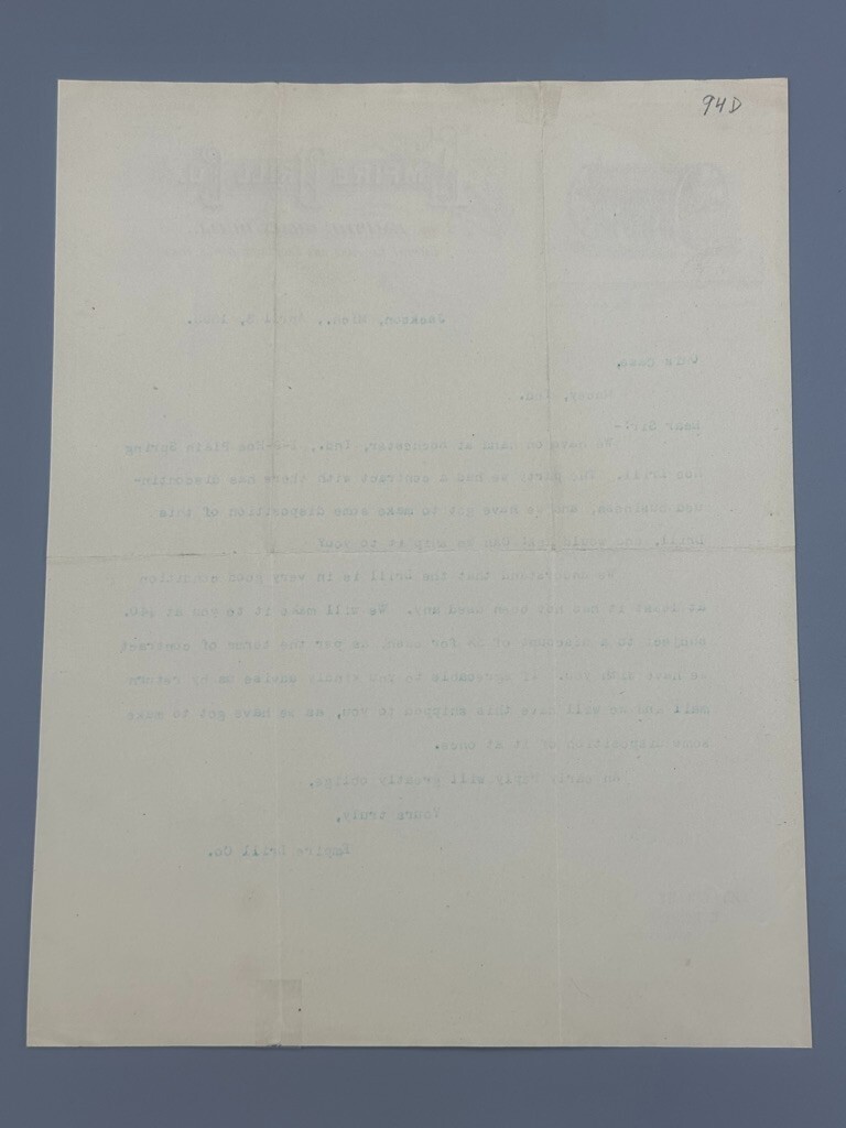 1895 EMPIRE GRAIN DRILL Farm Advertising Illustrated Letterhead Antique