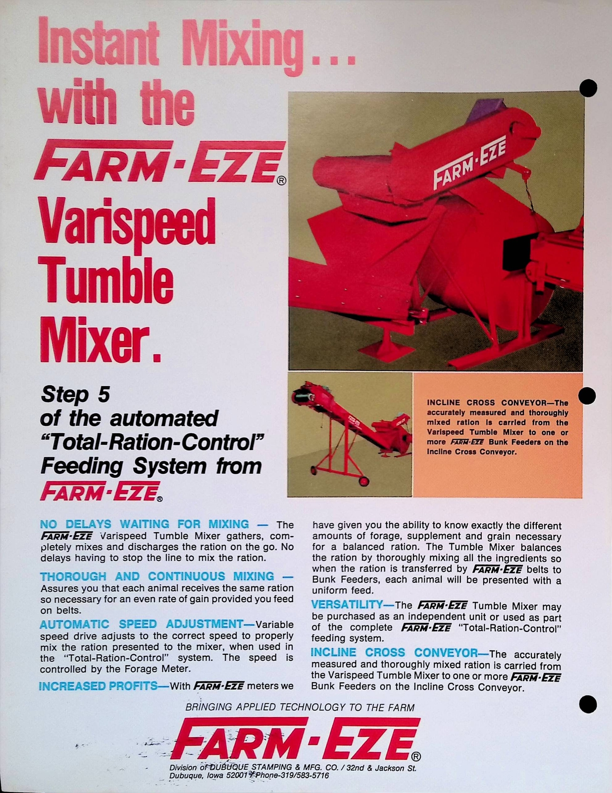 Vintage Farm Advertisement Spec Sheet FARM-EZE Varispeed Tumble Mixer Benefits