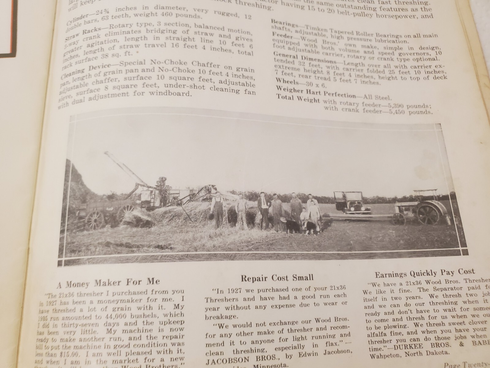 Sales brochure wood Brothers thresher company des moines iowa grain thrashing