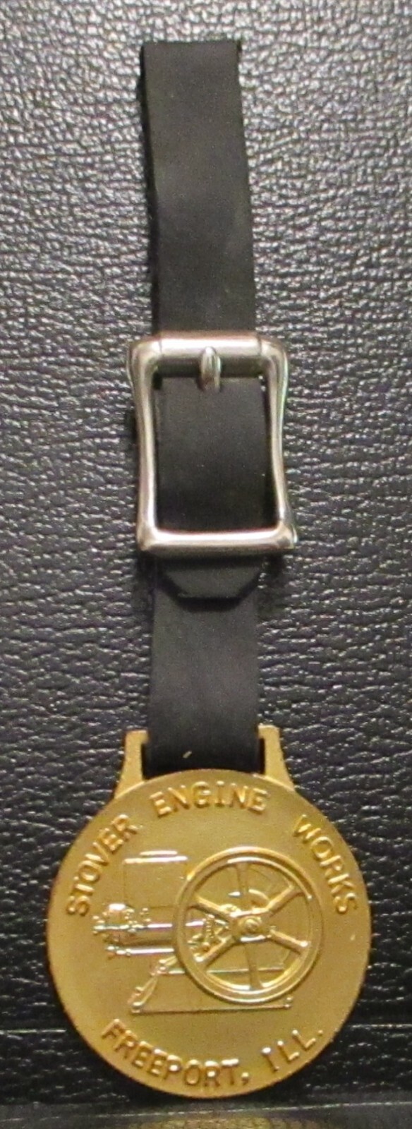 STOVER ENGINE WORKS Hit Miss Stationary Gas Engine Pocket Watch Fob Freeport IL