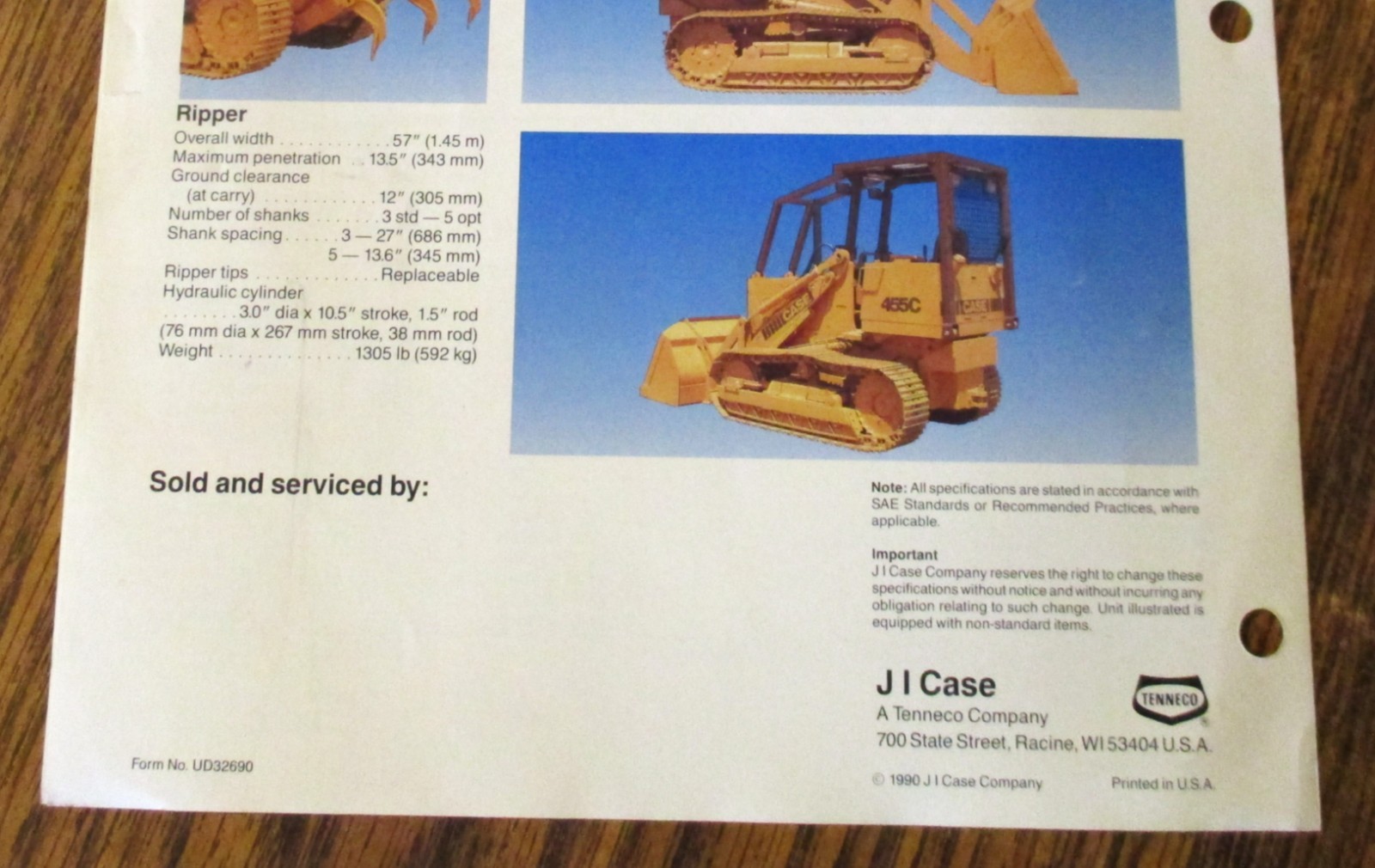 Case 455C Crawler Loader Sales Brochure Literature Ad UD32690 Dated 1990