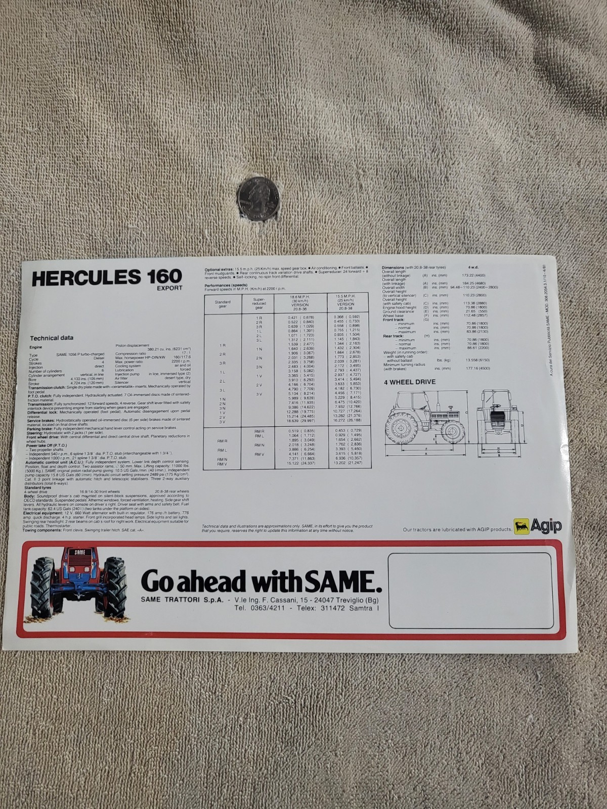 Vintage 1981 SAME Hercules 160 Export Tractor Dealer Sales BROCHURE Turbo Diesel