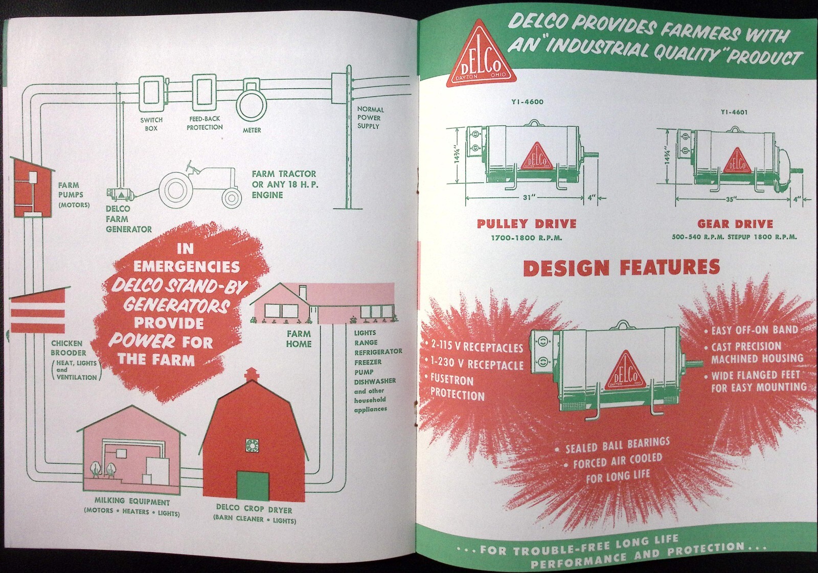 1956 Farm Power Take Off Generators DELCO General Motors Corp Dayton OH