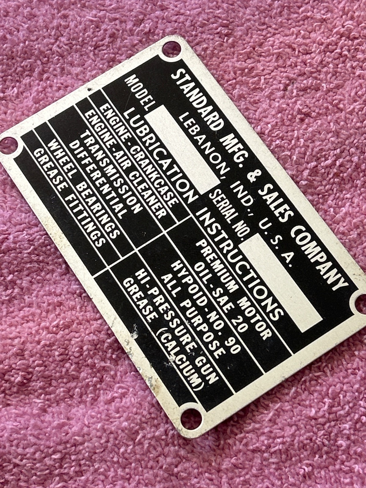 Vintage Bantam Tractor ID Serial Number Tag UNUSED NOS Lebanon Indiana