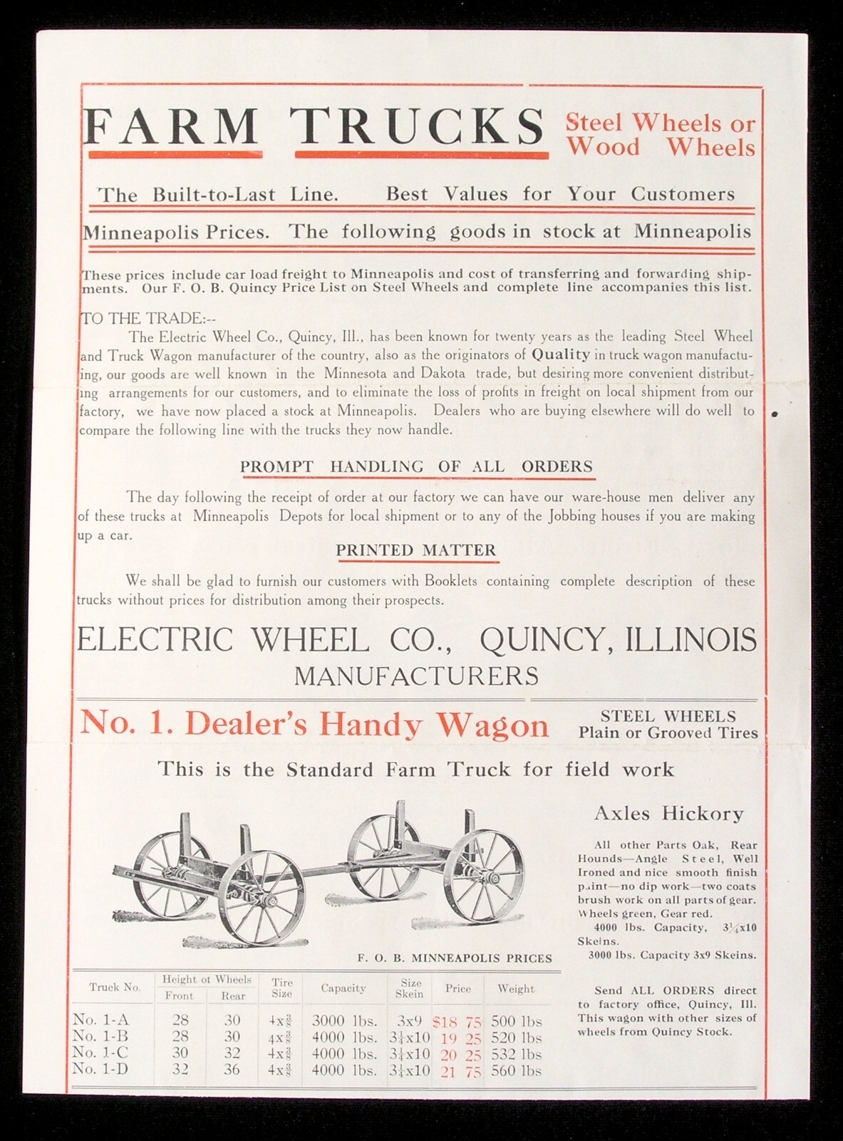 1911 Electric Wheel Co Farmer Wagons & Trucks Distributor Advertisement Mailing