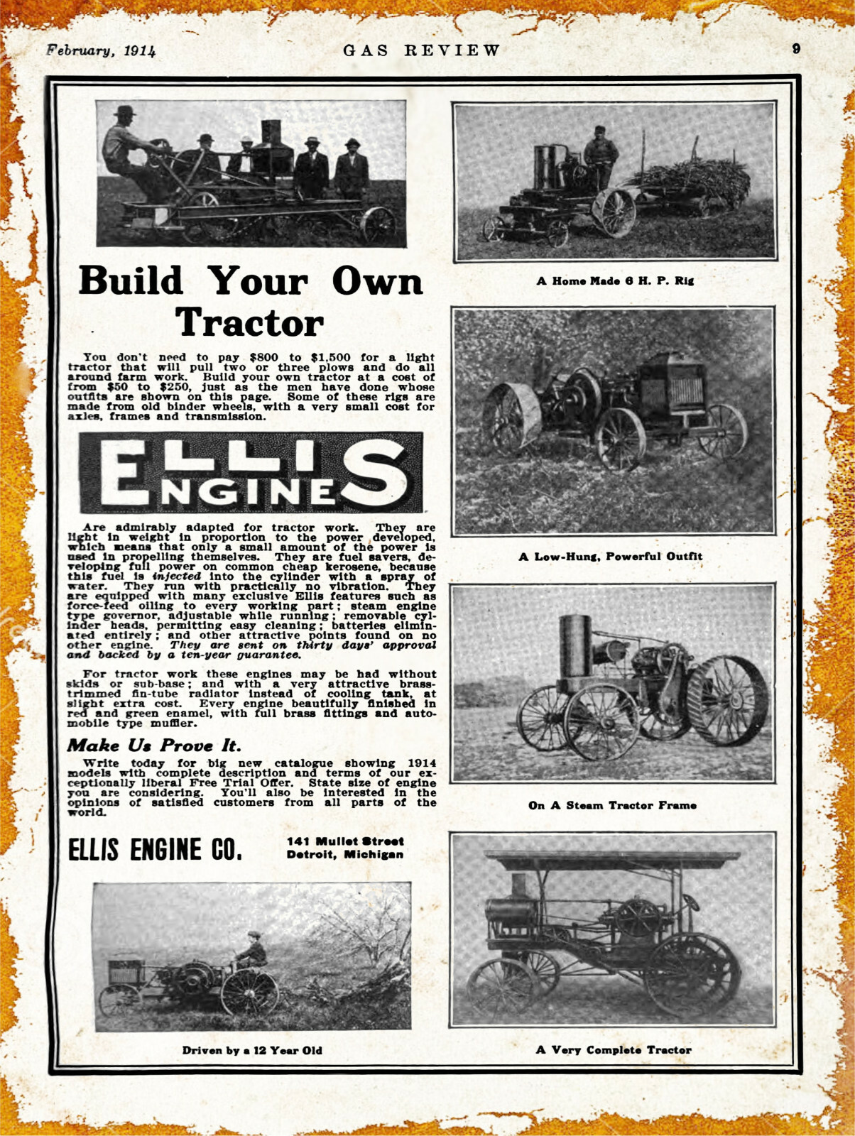 1914 Ellis Engines New Metal Sign: Detroit, Michigan – Build Your Own Tractor!