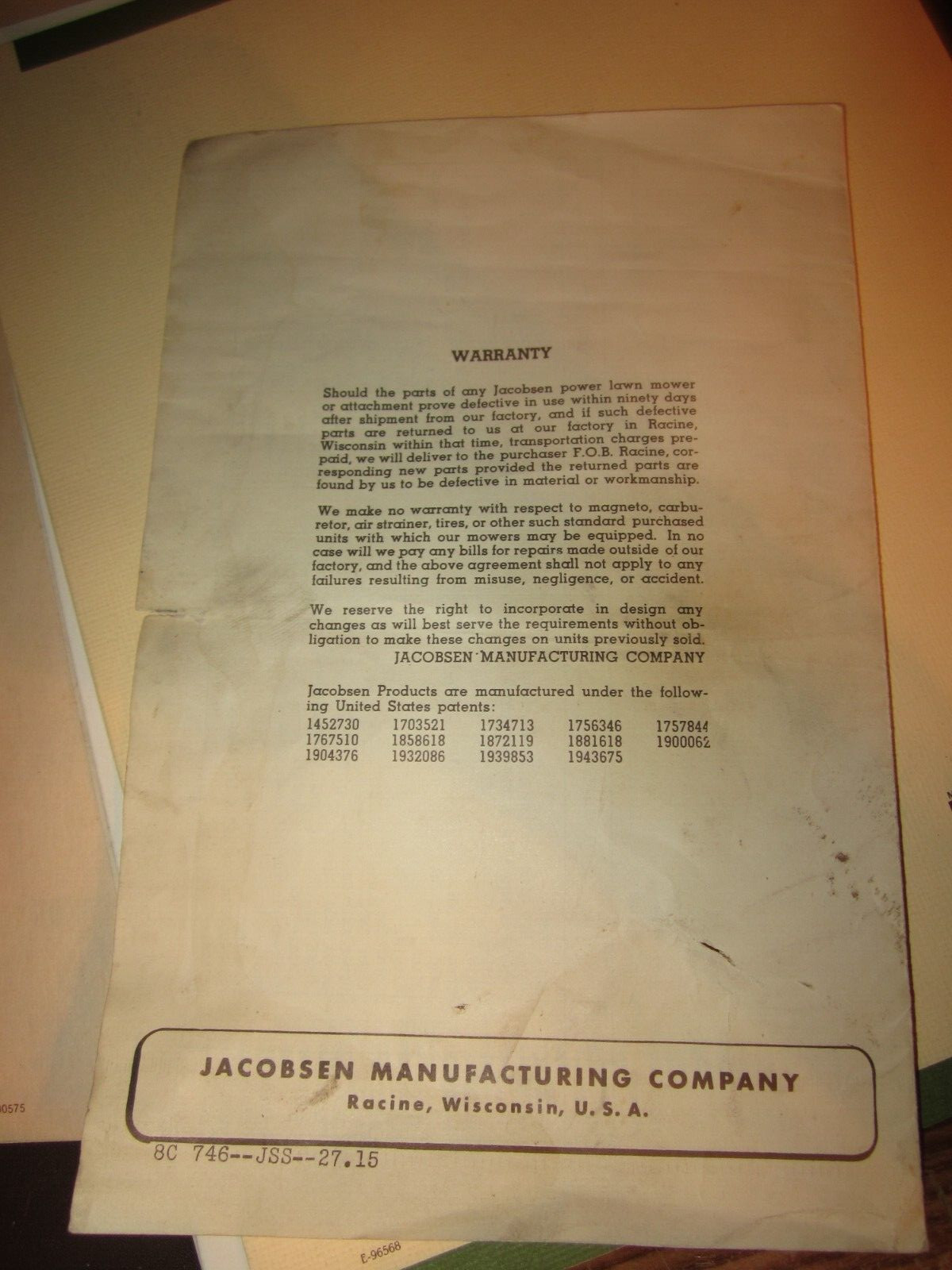 1946 Jacobsen Lawn KING MOWERS Riding Sulky Attachment BROUCHERE MANUAL