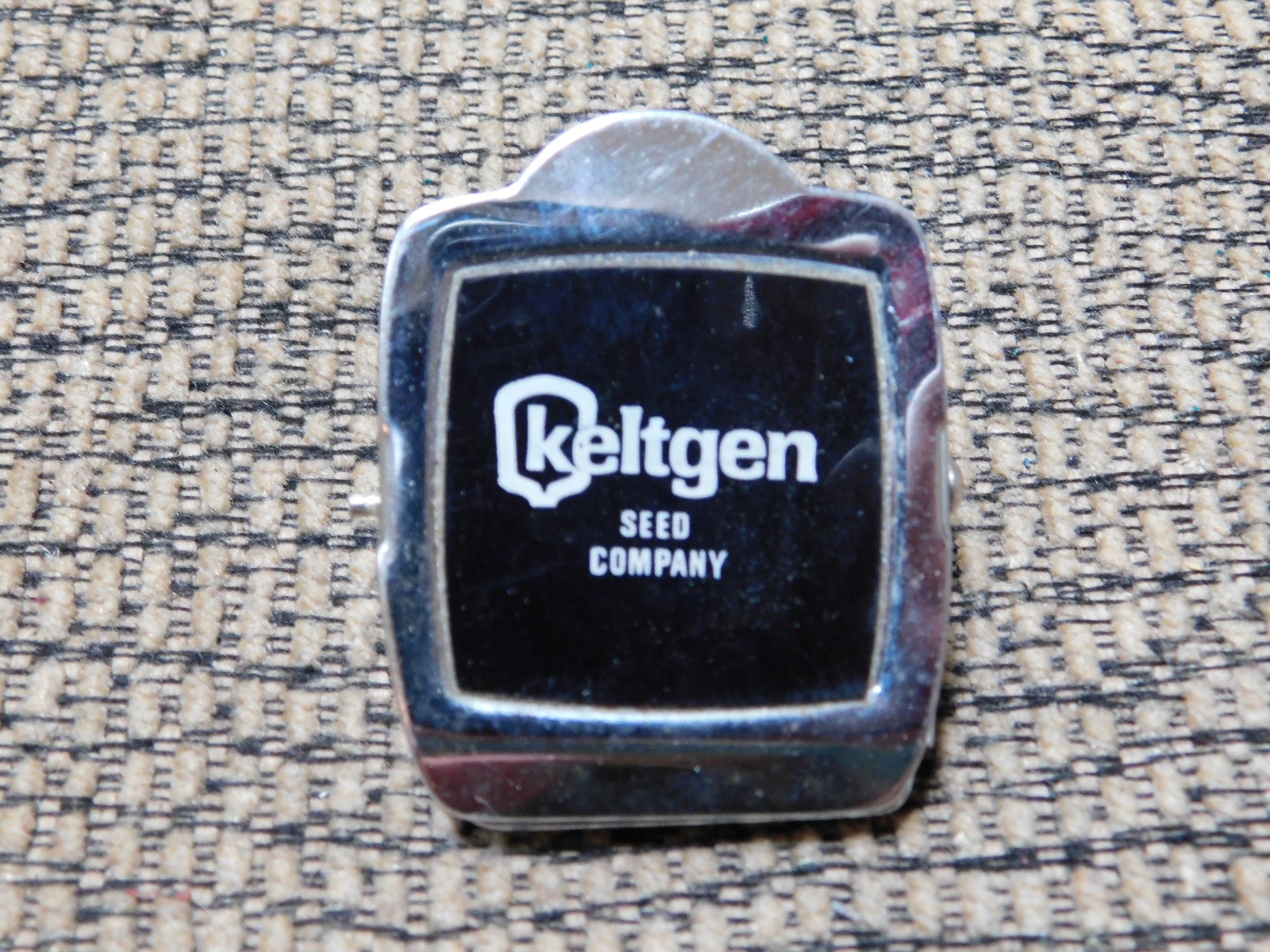 1.36&Prime; Vintage Keltgen Seed Co. Advertising Clip Chrome Metal Magnetic