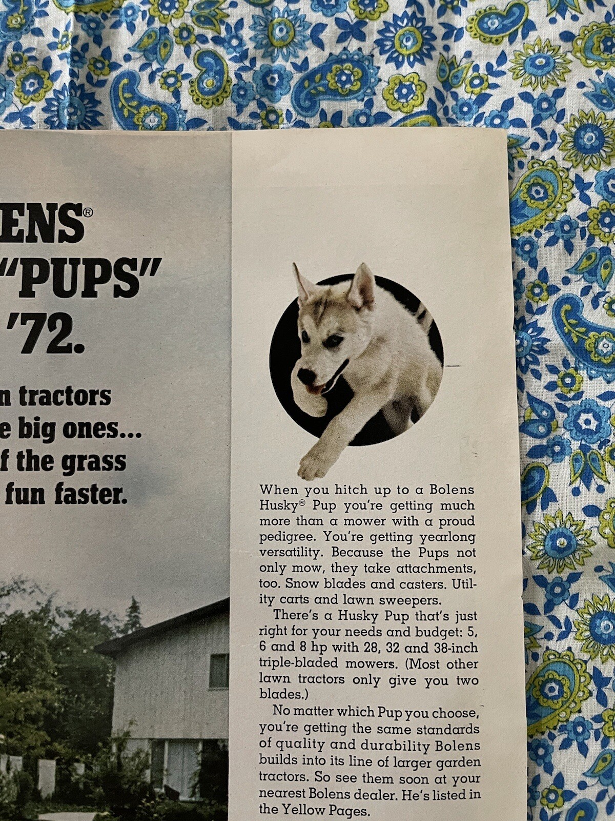 Vintage 1972 Bolens Husky Pups Lawn Garden Tractor Print Ad