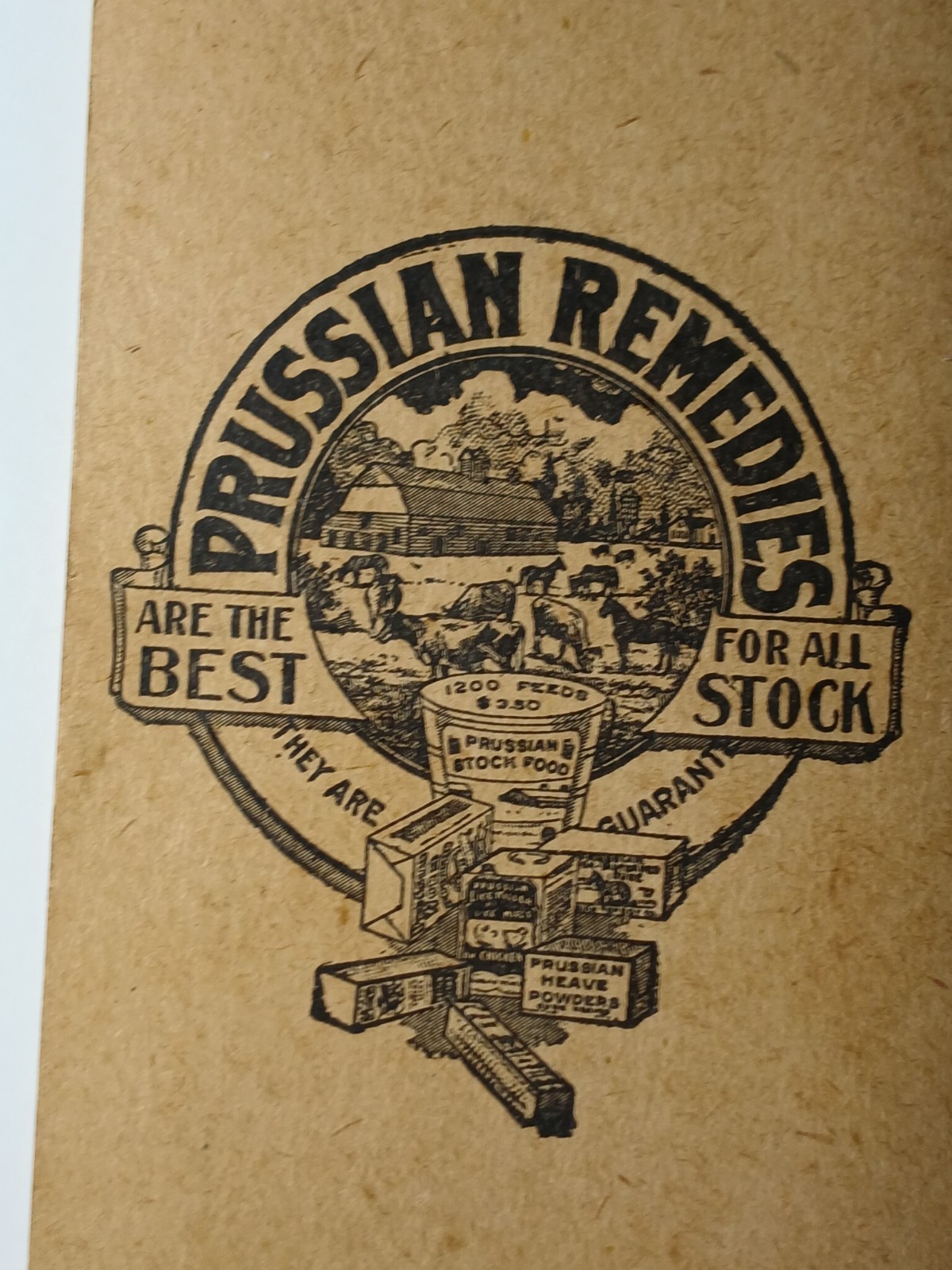 1906 Vintage Farm Ledger Prussian Food Advertising Cow Pig Sheep Horse Graphic