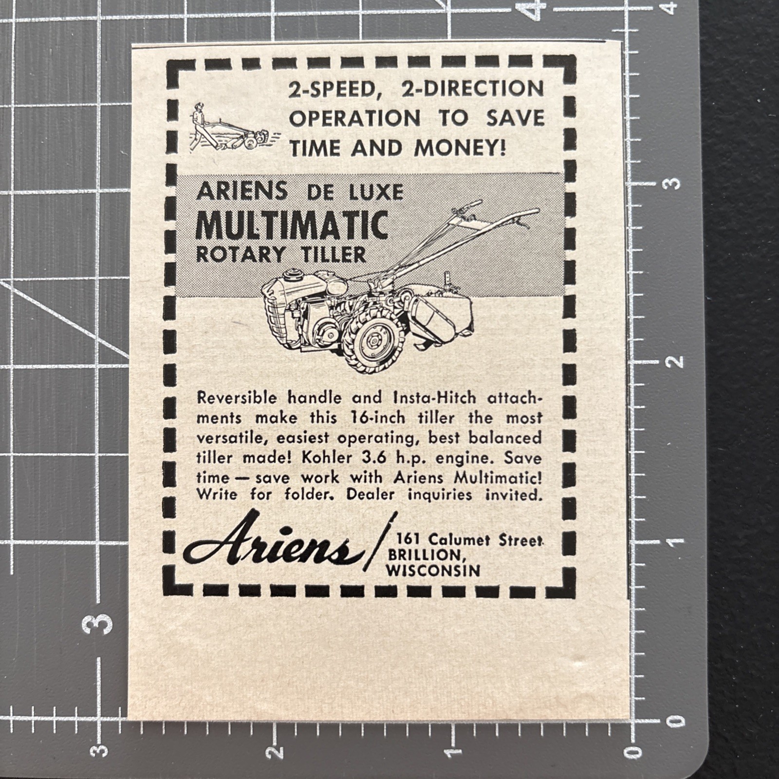 1958 Print Ad Ariens De Luxe Multimatic Rotary Tiller 2-Speed 2-Direction