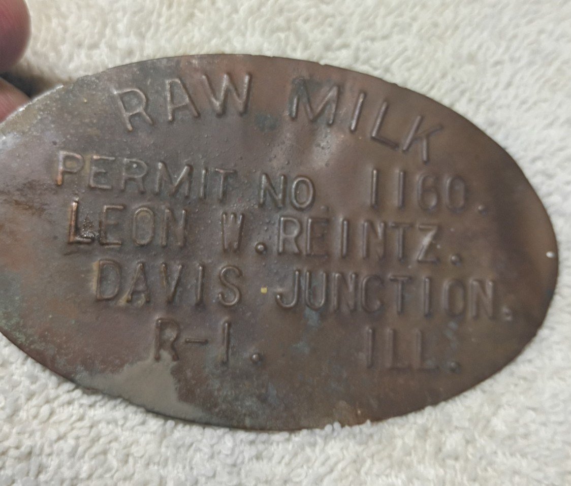 Raw Milk Permit , Davis Junction Ill vintage tag metal