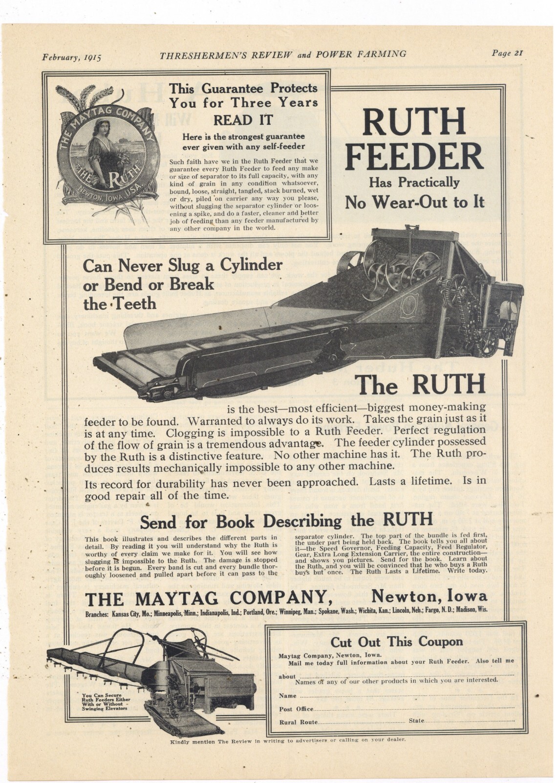 1915 Maytag Co. Ad: The Ruth Feeder – Newton, Iowa