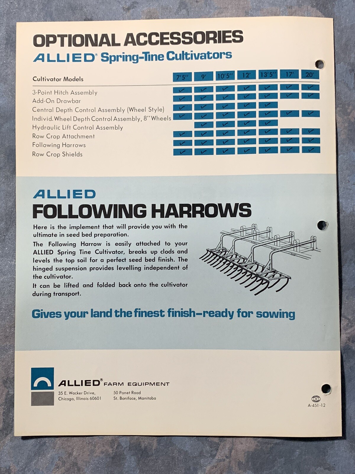 Allied Multi-Purpose Spring-Tine Cultivator ~ Chicago IL ~Sales Info Catalog Pg