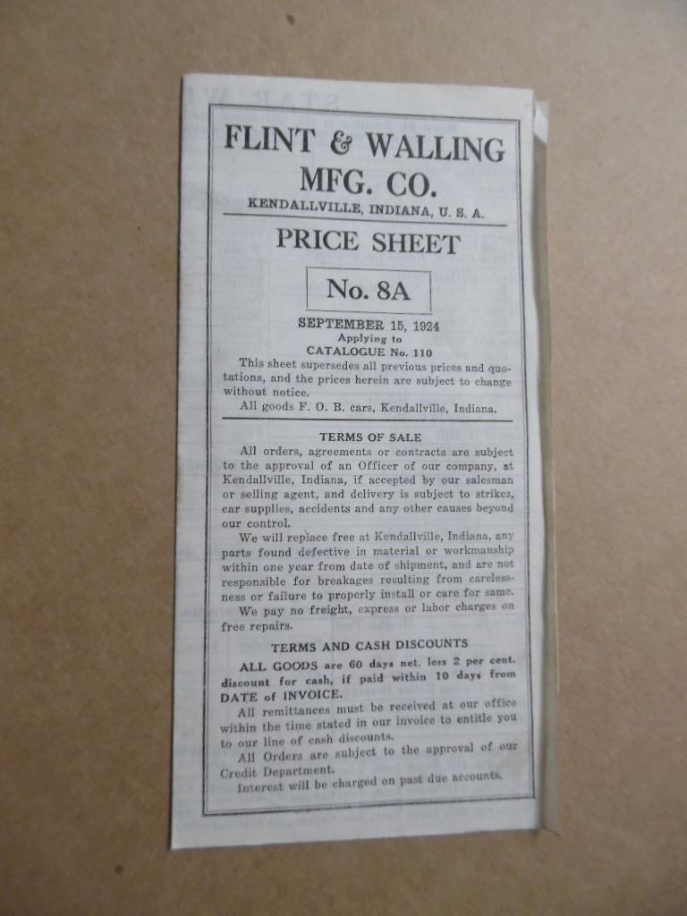 1924 Flint & Walling Mfg. Co Star Windmill Catalog Price List Vintage Original