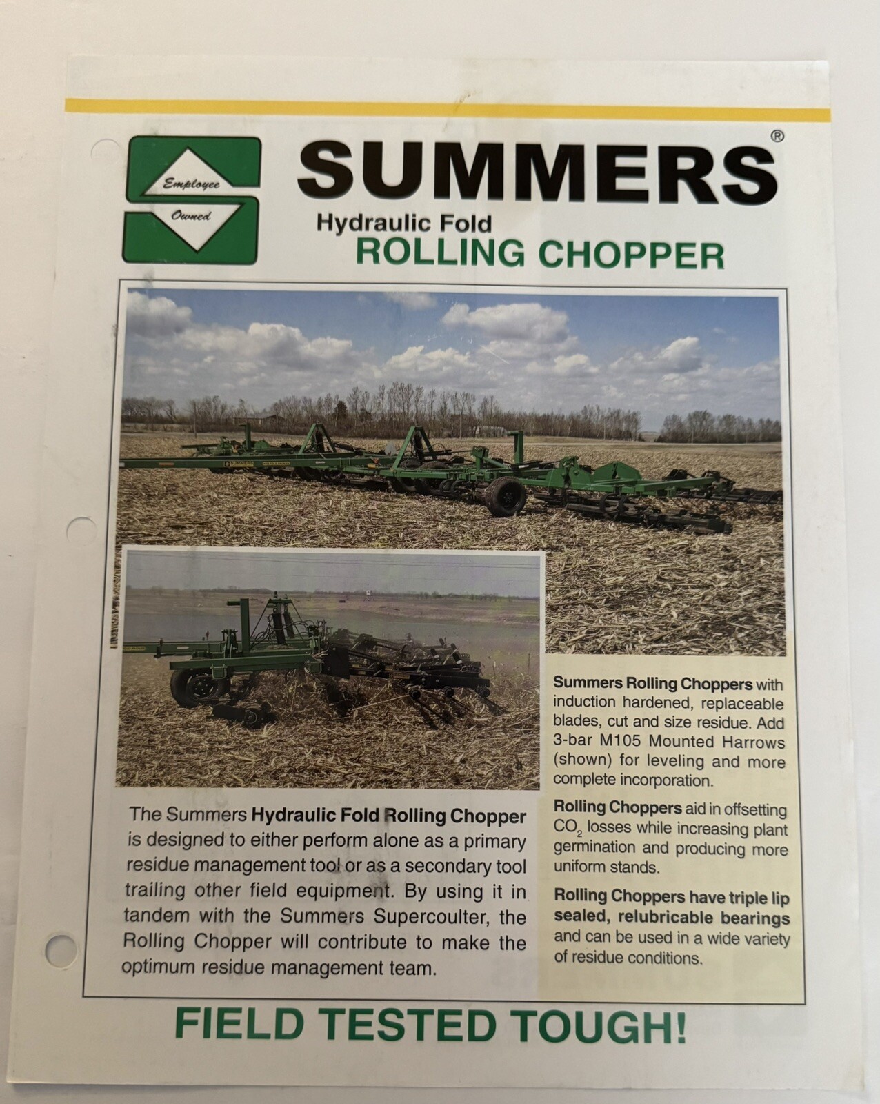 Summers Hydraulic Fold Rolling Chopper 2010 Sales Brochure Agriculture Farm Tool