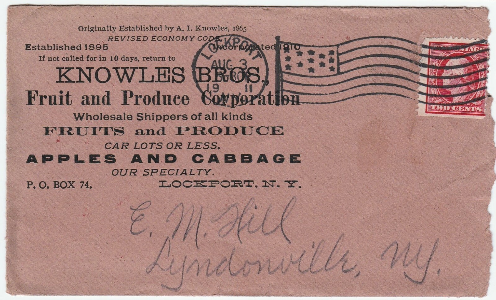 RARE Advertising Cover & Graphic Billhead Knowles Fruit Produce Lockport NY 1911