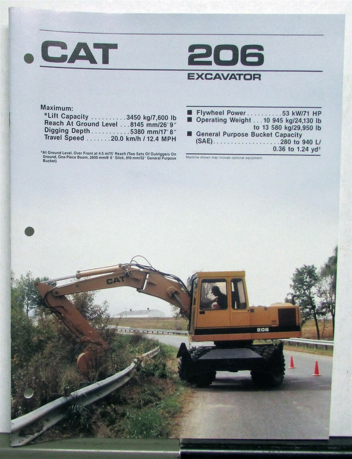 1989 Caterpillar 206 Excavator Construction Specifications Sales Brochure
