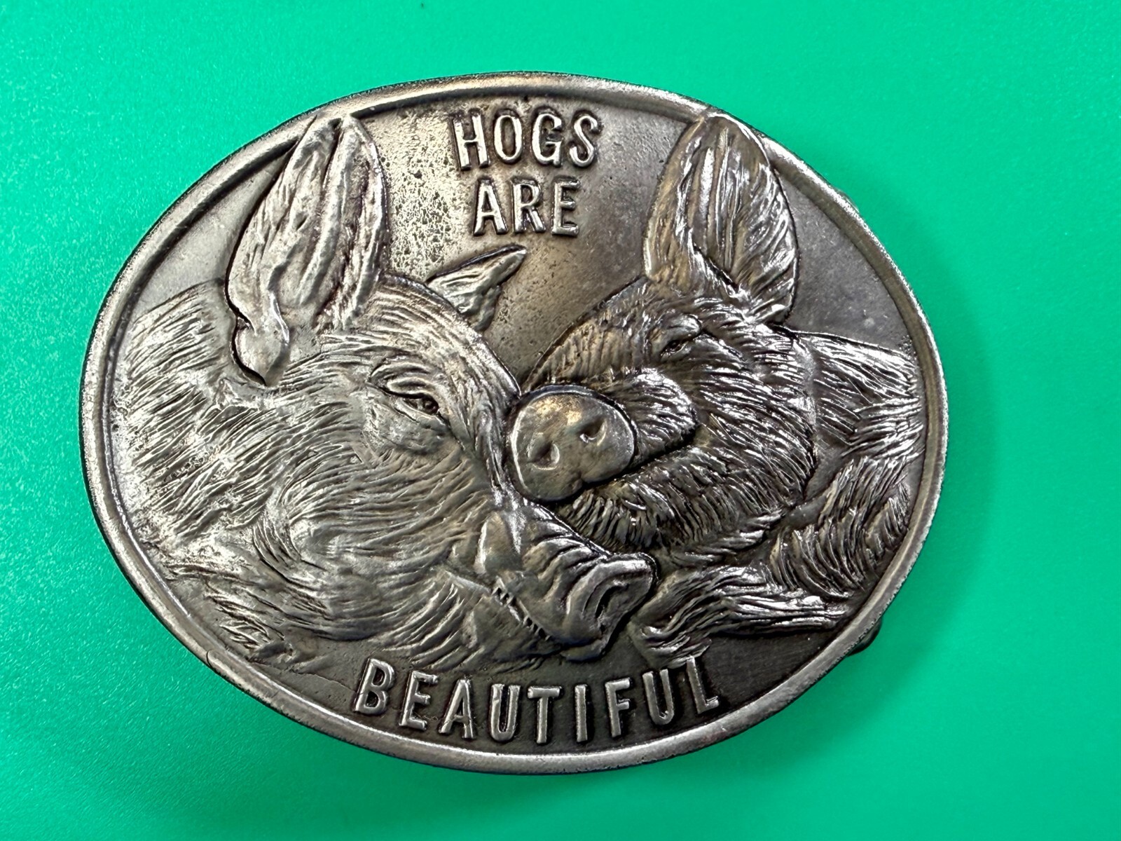 HOGS ARE BEAUTIFUL National Pork Producers Council VTG 1975 Lewis Belt Buckle